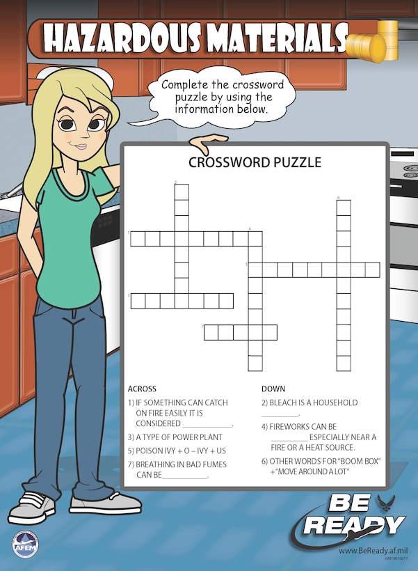 A crossword activity sheet on Hazadous Materials for kids eight and up - HM19010411