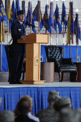 U.S. Air Force Col. James Slife speaks after assuming command of the 1st Special Operations Wing, Hurlburt Field, Fla., June 29, 2011. Colonel Slife was previously the commander of the 27th Special Operations Group at Cannon Air Force Base, N.M. (U.S. Air Force photo by Airman 1st Class Caitlin O’Neil-McKeown/RELEASED)