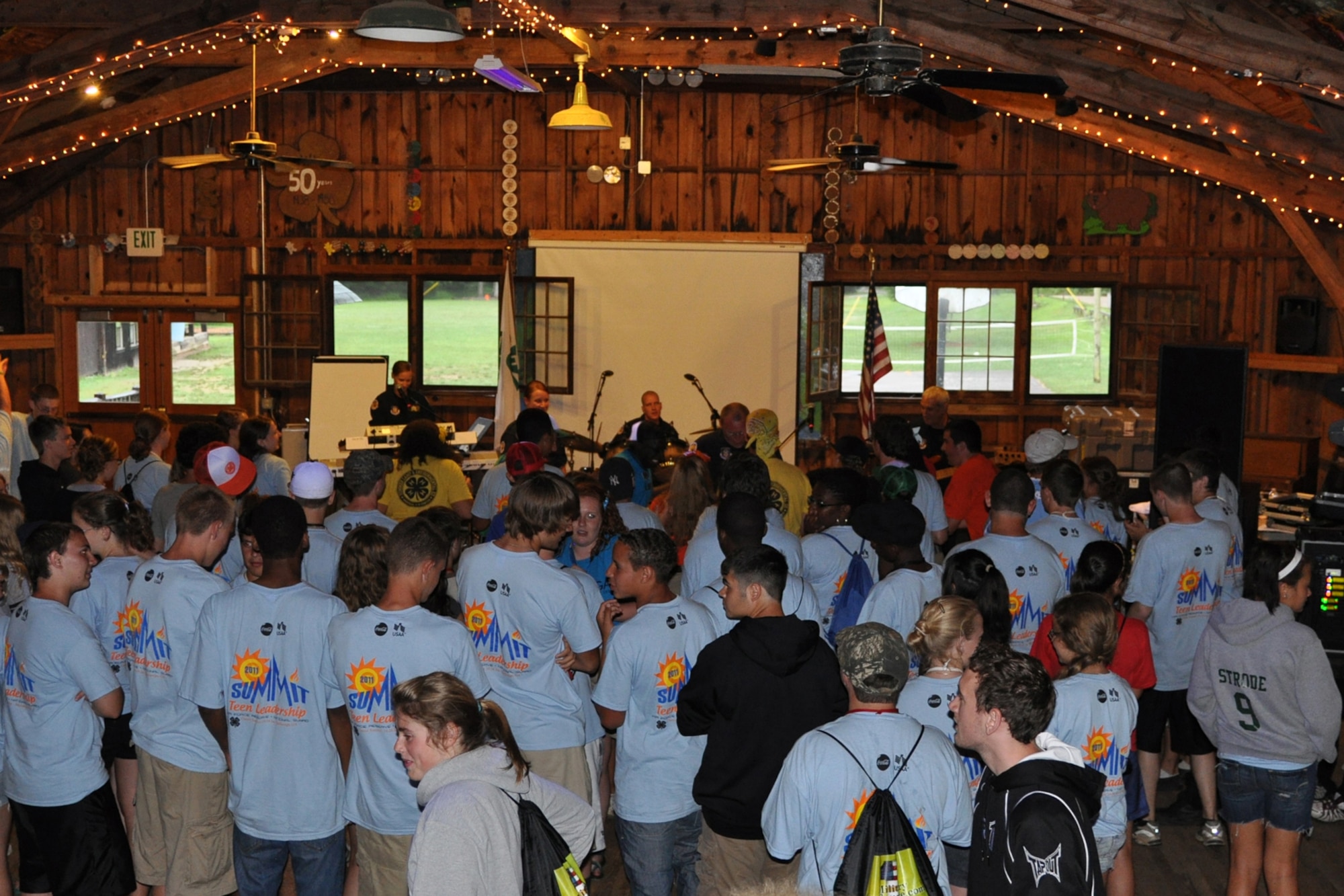 DAHLONEGA, Ga. -- Reserve Generation, a rock band with the Band of the U.S. Air Force Reserve, play music from today to classic rock for a group of Teen Summit participants. This concert occurred during the Classic Teen Leadership Summit June 22 at the Wahsega 4-H Center in Dahlonega, Ga. (U.S. Air Force photo/Senior Airman Megan Tomkins)