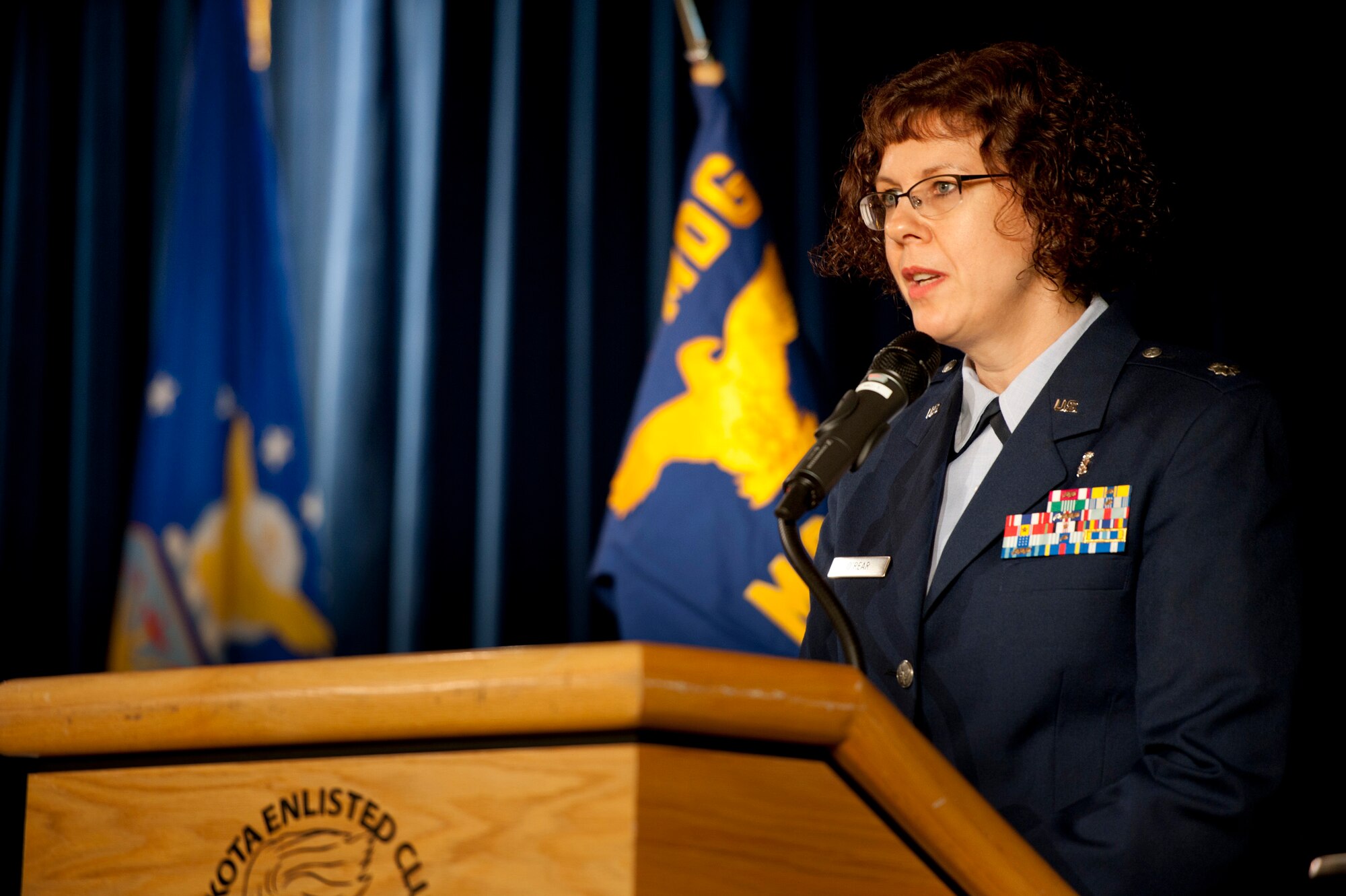 YOKOTA AIR BASE, Japan -- Lt. Col. Jill O'Rear, 374th Medical Surgical Squadron commander, addresses her squadron for the first time here June 23, 2011. (U.S. Air Force photo/Staff Sgt. Samuel Morse)