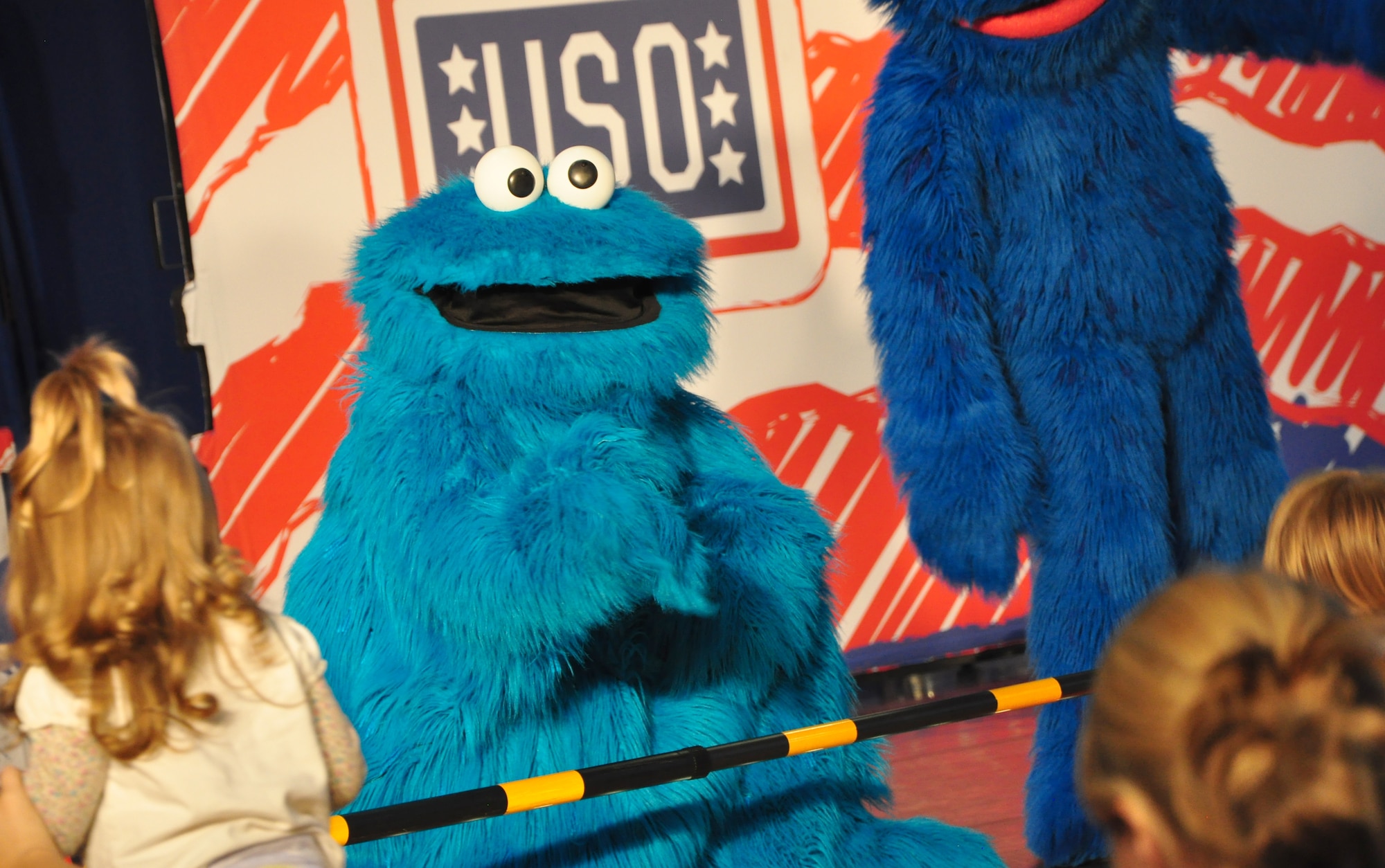 The USO-hosted Sesame Street show made a stop here June 29. This free show, exclusively for military children and their families, features Elmo and his friends Rosita, Cookie Monster, Grover, and their new friend Katie, a military kid who is moving to a new place. The tour is part of Sesame Street's Talk, Listen, Connect initiative for military families. (U.S. Air Force photo/Staff Sgt. Chad Thompson)