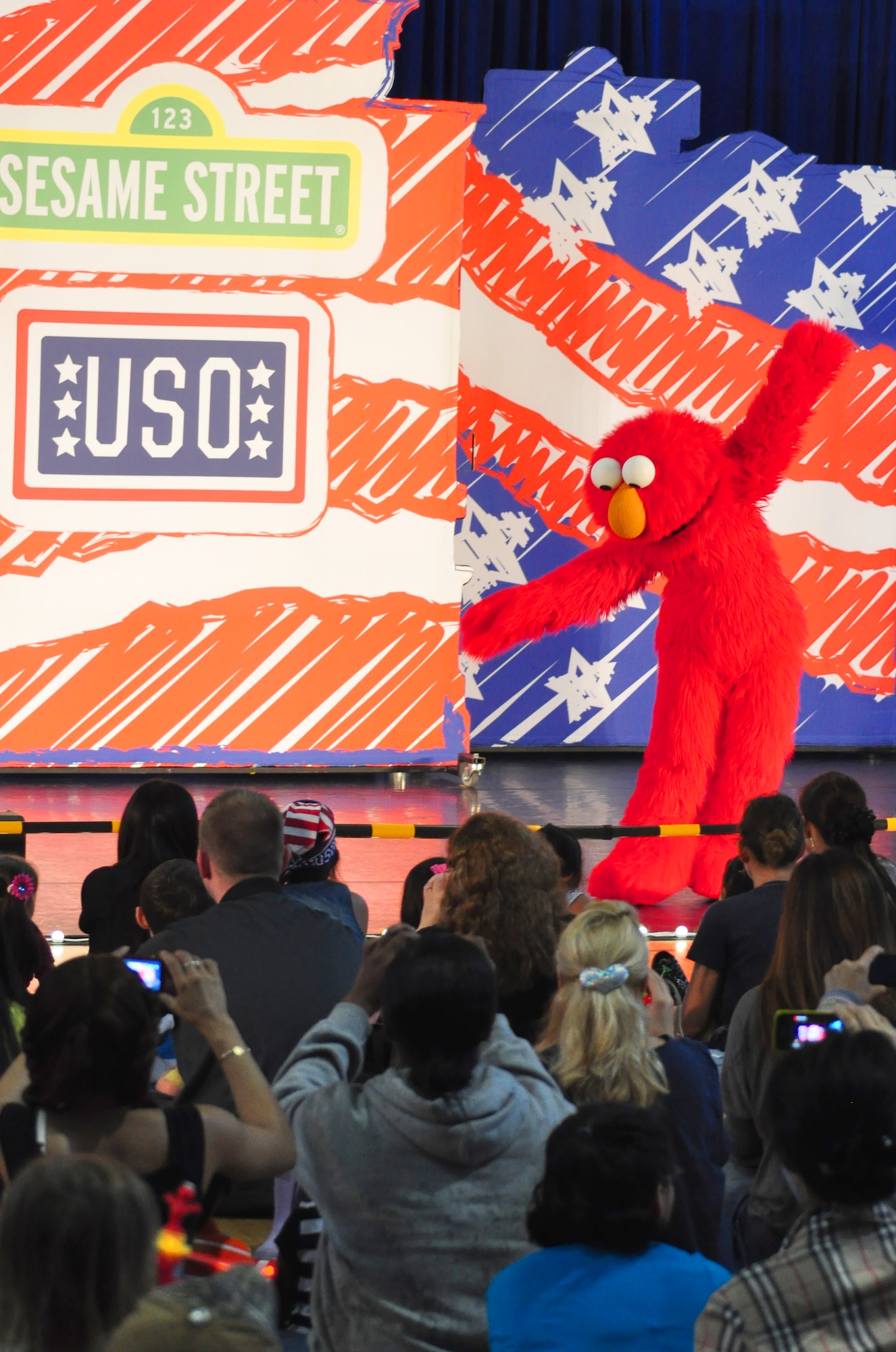 The USO-hosted Sesame Street show made a stop here June 29. This free show, exclusively for military children and their families, features Elmo and his friends Rosita, Cookie Monster, Grover, and their new friend Katie, a military kid who is moving to a new place. The tour is part of Sesame Street's Talk, Listen, Connect initiative for military families. (U.S. Air Force photo/Staff Sgt. Chad Thompson)