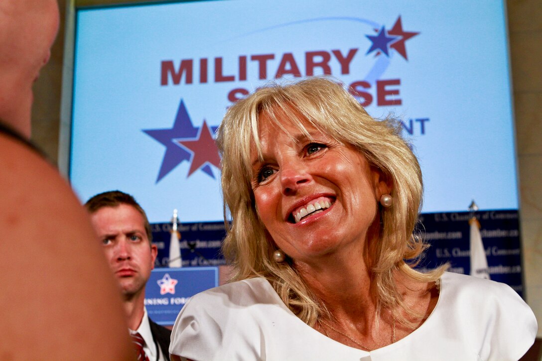 Dr Jill Biden Wife Of Vice President Joe Biden Listens To Military