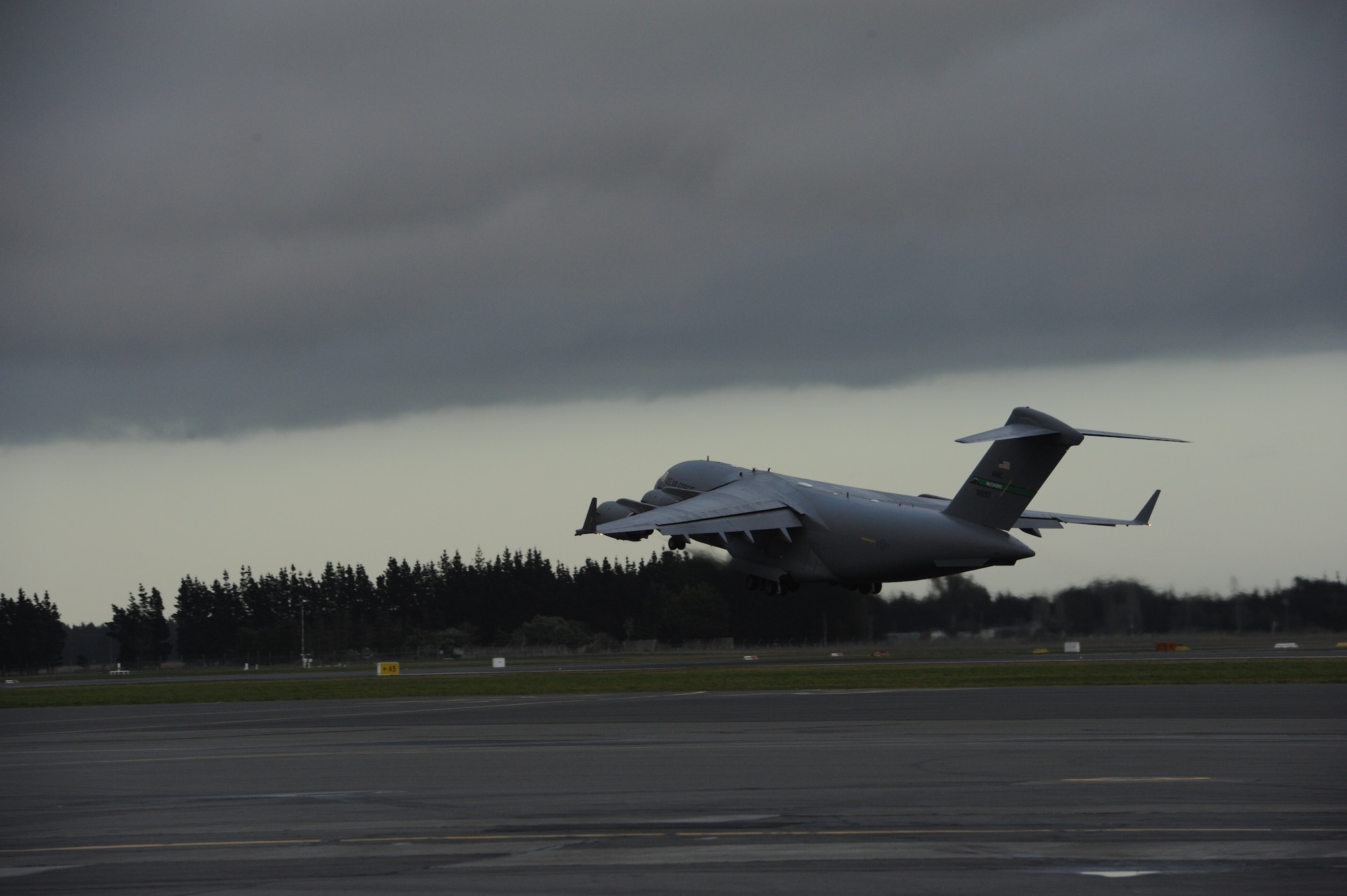 CHRISTCHURCH, New Zealand – A C-17 Globemaster III takes off here June 29, in support of a medical evacuation of an ailing National Science Foundation government contractor from Antarctica. The Joint Base Lewis-McChord aircraft is tactically assigned to the 304th Expeditionary Airlift Squadron as part of the Joint Task Force-Support Forces Antarctica medical evacuation mission. The aircrew manning and operating the aircraft departed Christchurch and successfully returned from McMurdo Station, Antarctica June 30. (U.S. Air Force photo/Capt. David Herndon)