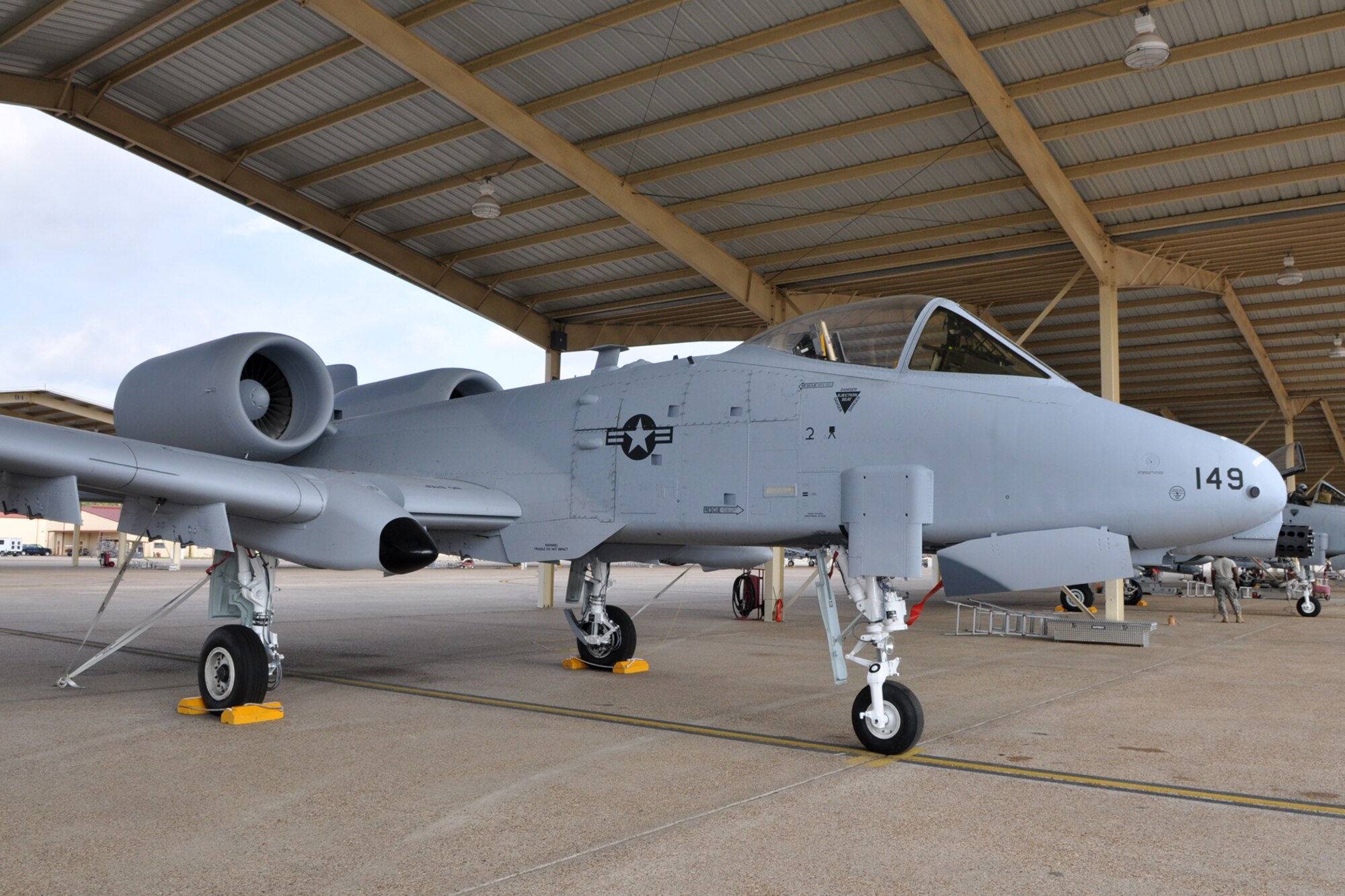 Just back from the maintenance depot at Hill Air Force Base, Utah, a freshly painted A-10 Thunderbolt II assigned to the 47th Fighter Squadron at Barksdale Air Force, La., sits under a sun shade June 15, 2011. The jet will receive additional paint schemes from Airmen at Barksdale that will reflect the other “Warthogs” assigned the 47th FS. The jet was at Hill AFB for precision engagement modifications and the replacement of a wing. (U.S. Air Force photo/Tech. Sgt. Jeff Walston)