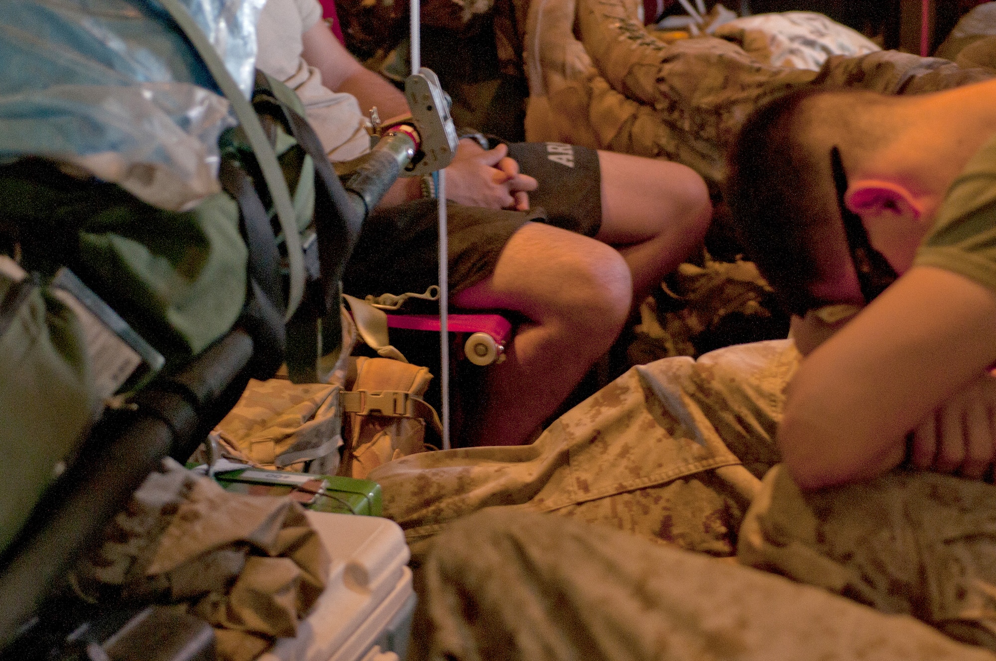 Ambulatory patients await arrival to Bagram Airfield, Afghanistan, June 28, 2011, during an aeromedical evacuation flight. (U.S. Air Force photo by Senior Airman Krista Rose)