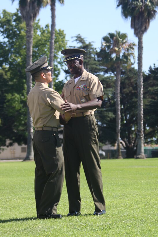 Marine Corps Recruit Depot San Diego and the Western Recruiting Region bid farewell to its commanding general, Maj. Gen. Ronald L. Bailey (right), who relinquished command to Brig. Gen. Daniel D. Yoo (left) during a change of command ceremony on the commanding general’s lawn, June 30.