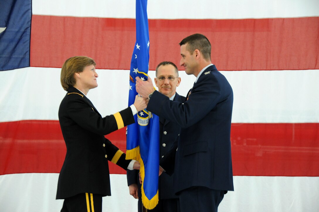 Col. Steven S. Nordhaus assumes command of the 180th Fighter Wing during a change of command ceremony Feb. 12 at the 180th Fighter Wing.