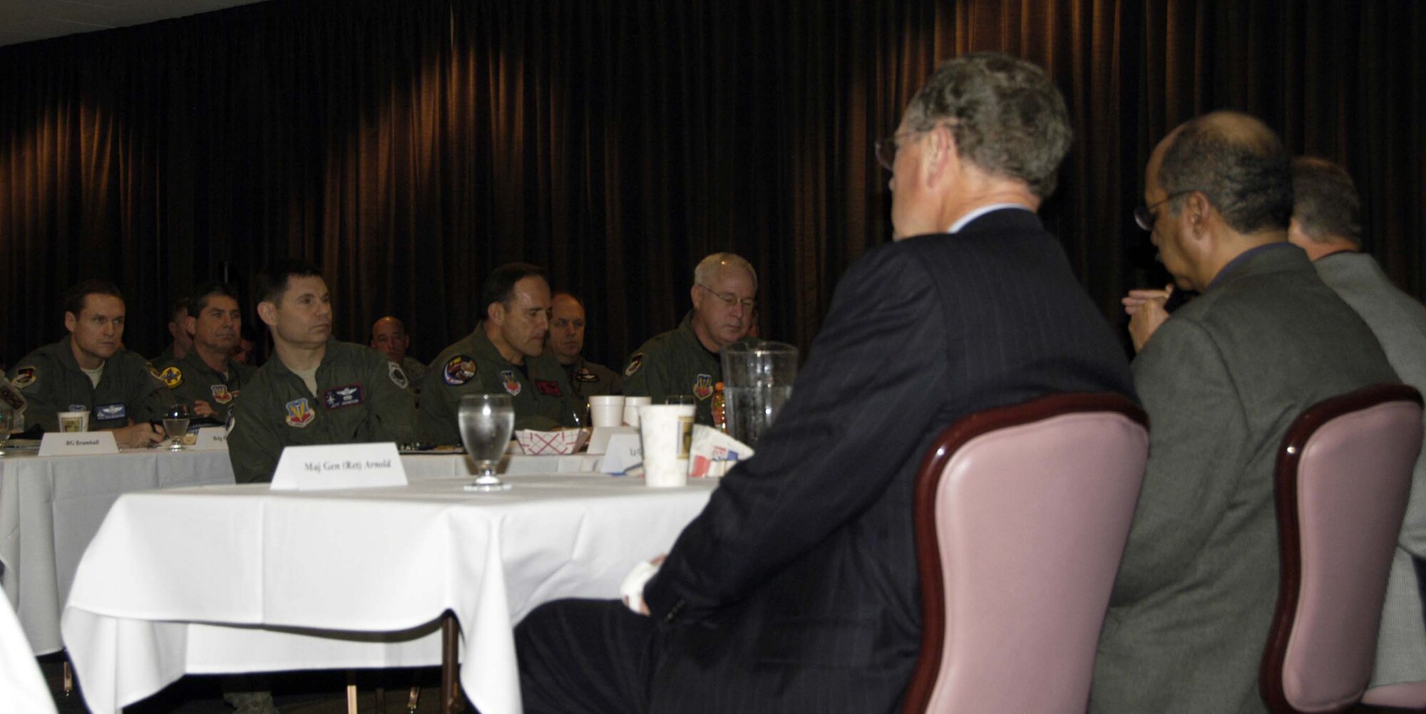 Senior leaders from the units that form Continental U.S. North American Aerospace Defense Command Region-1st Air Force and Air Forces Northern listen during the Senior Statesmen Panel Feb. 24. The panel, which featured three retired generals who figured prominently in the shaping of 1st AF, was the highlight of the 1st AF Commander’s Conference held at the Horizons Community Center at Tyndall Air Force Base, Fla. (U.S. Air Force photo by Angela Pope)