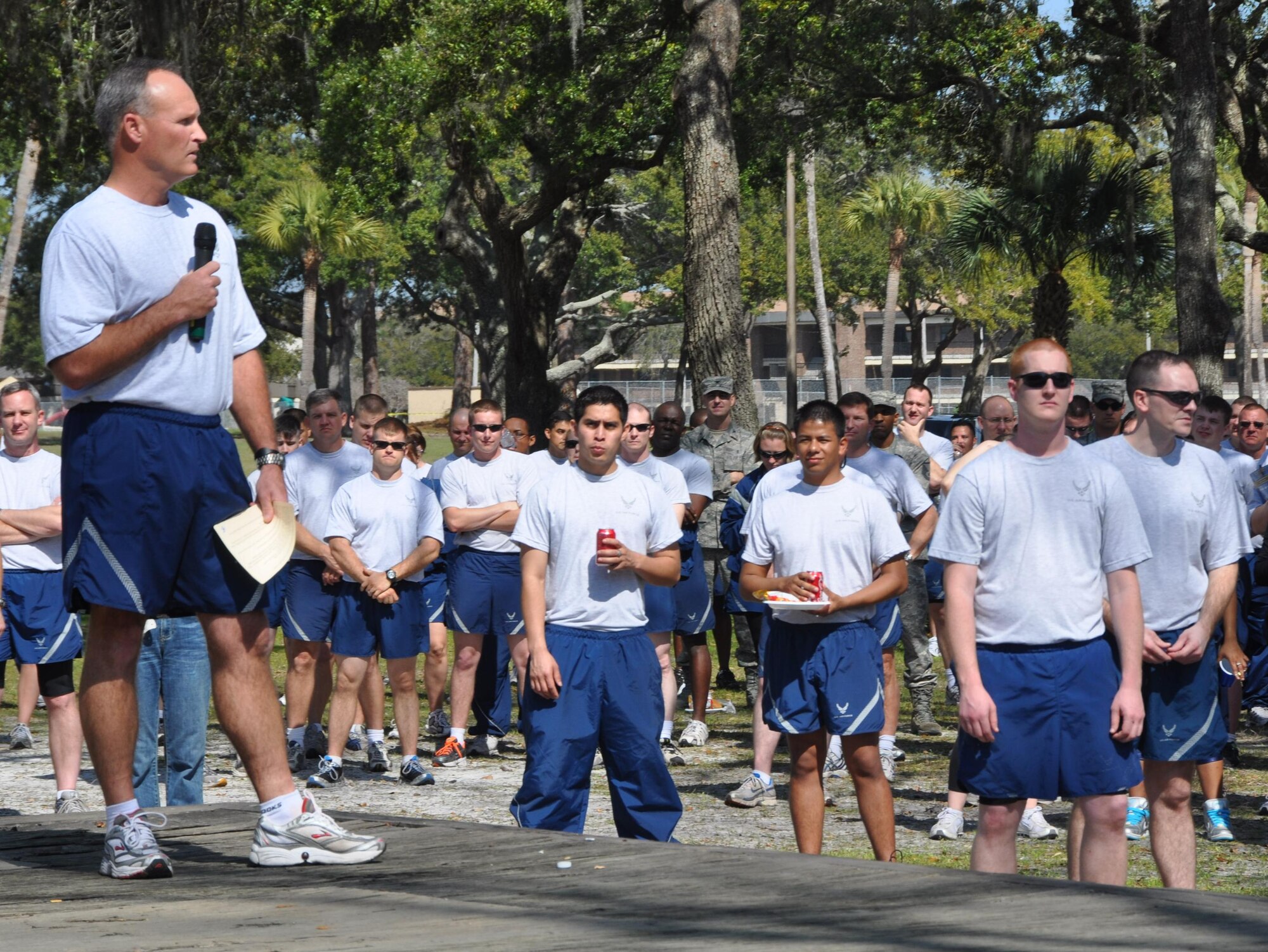 Brigadier Gen. James S. Browne, 325th Fighter Wing commander, speaks to Airmen during Winter Wingman Day 2011 Feb. 25 at Heritage Park. (U.S. Air Force photo/Staff Sgt. Kirsten Wicker)