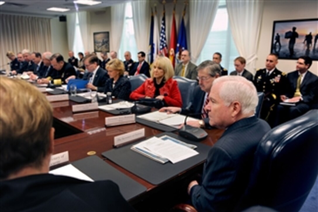 Secretary of Defense Robert M. Gates hosts a meeting of the Council of Governors in the Pentagon on March 1, 2011.  