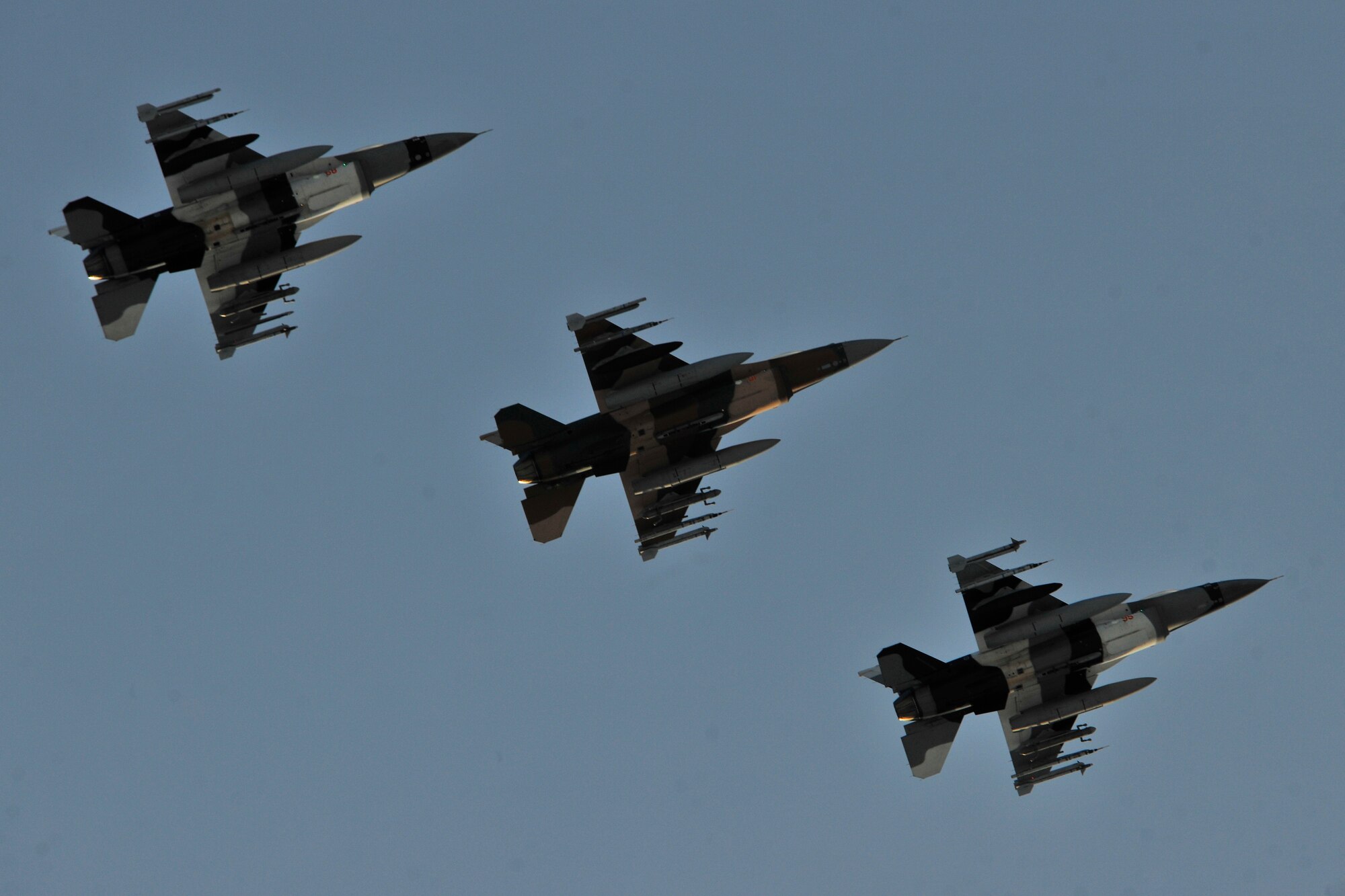 F-16 Fighting Falcon Aggressors fly over Eielson Air Force Base, Alaska, March 1, 2011. The Aggressors returned from Andersen Air Force Base, Guam after participating in a two week long exercise conducted by the U.S. and Japan. (U.S. Air Force photo/Staff Sgt. Christopher Boitz)