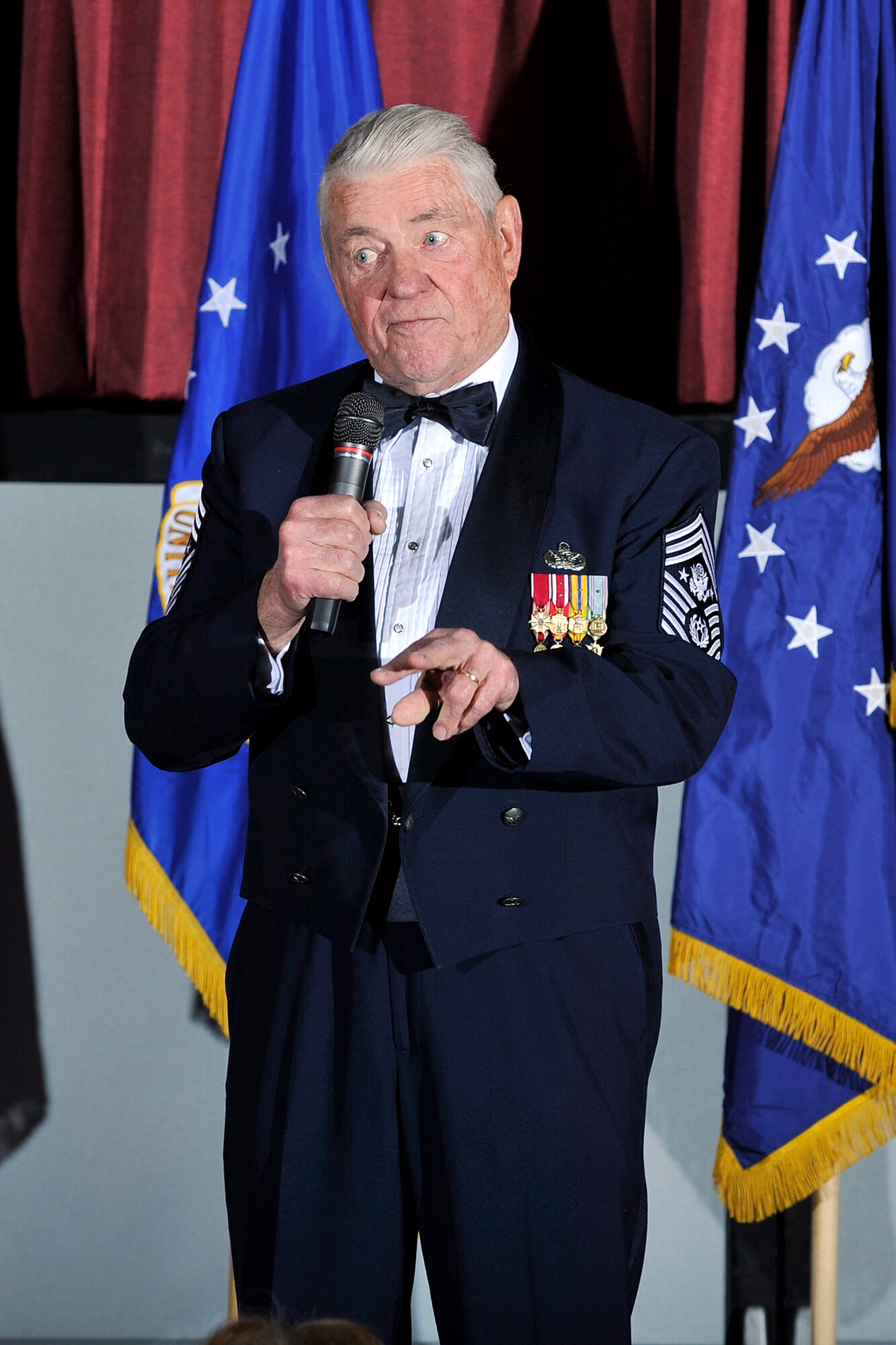 Retired Chief Master Sgt. Bob Gaylor speaks during the Air Force Academy's Annual Awards Banquet at the Academy's Falcon Club Feb. 26, 2011. Chief Gaylor was the fifth chief master sergeant of the Air Force. (U.S. Air Force photo/Bill Evans)