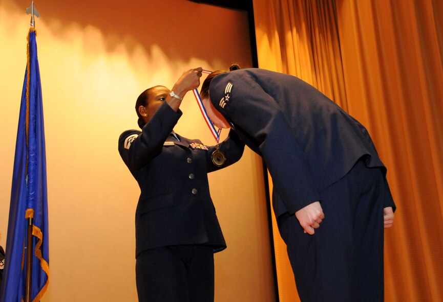 MacDill Air Force Base, Fla. -- Senior Airman Regina Nolting, a Pharmacy Technician with the 927 Aerospace Medicine Flight, a unit with the 927th Air Refueling Wing, was recognized as Airman Of The Year during a ceremony Feb 13. (Official U.S. Air Force photo by Staff Sgt. Shawn Rhodes)