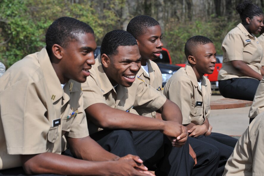 Navy Junior Reserve Officer Training Corps cadets from Neville High School observe a K-9 working dog demonstration conducted by the 2nd Security Forces Squadron Military Working Dog handlers at the 2SFS Military Working Dog kennel on Barksdale Air Force Base, La., March 2. The cadets toured the base to learn about careers and everyday life in the Air Force. Neville High School is located in Monroe, La. (U.S. Air Force photo/Airman 1st Class Micaiah Anthony)(RELEASED) 