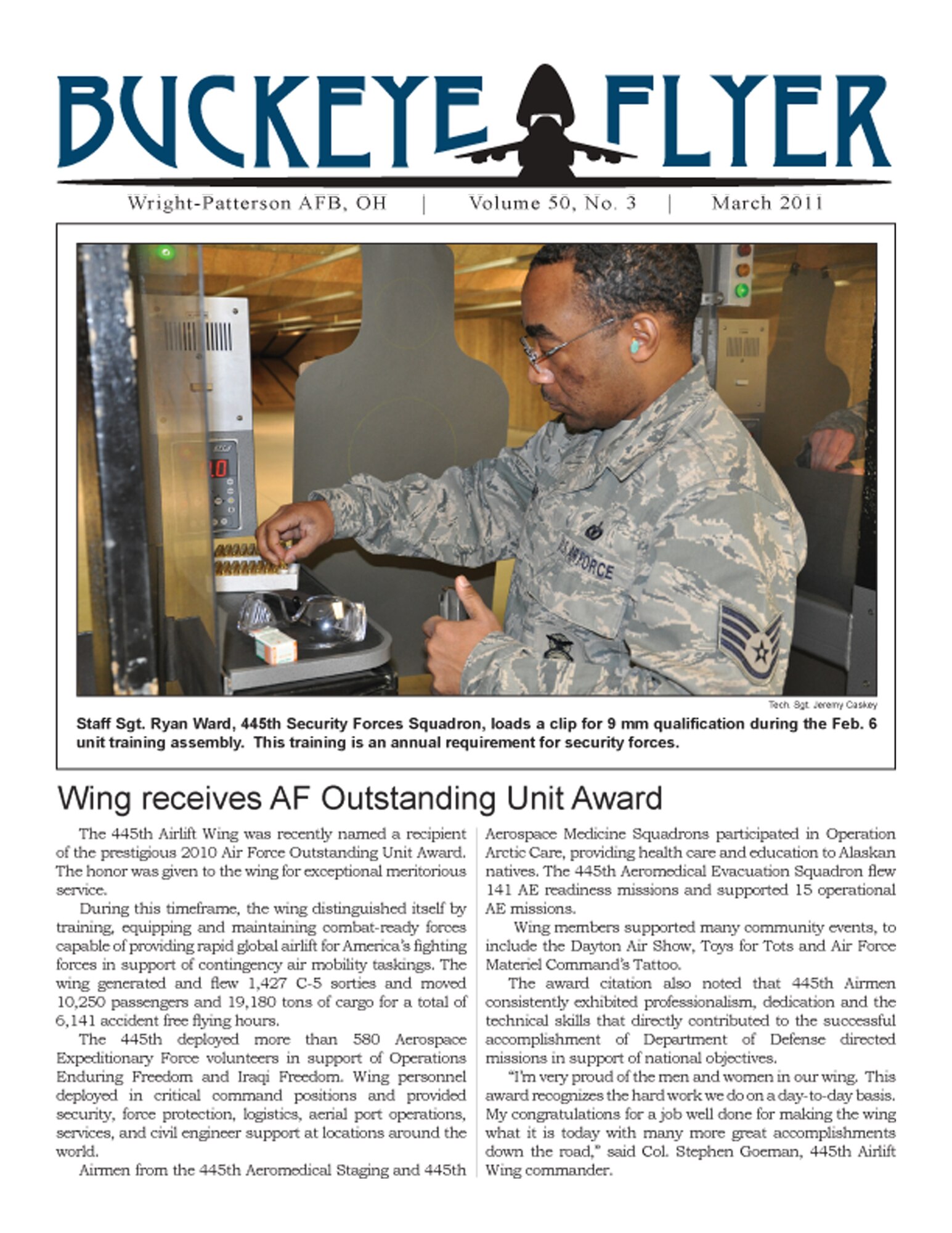 WRIGHT-PATTERSON AIR FORCE BASE, Ohio - The Buckeye Flyer is the official publication of the 445th Airlift Wing and includes eight pages of stories, photos and features. (U.S. Air Force photo)
