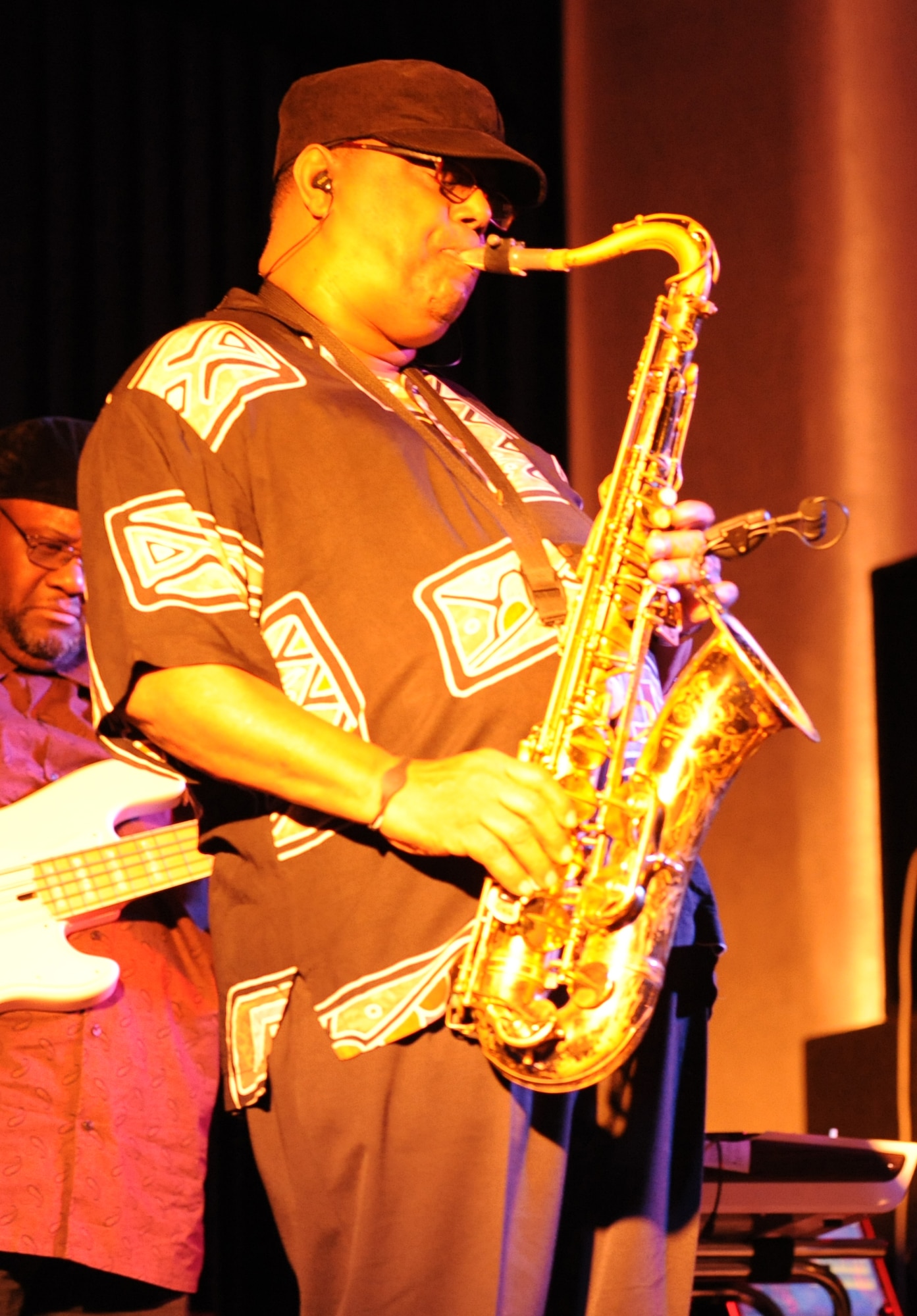 Stanley Baird, a jazz musician, plays the saxophone during a concert Feb. 19, 2011, at Incirlik Air Base, Turkey. Mr. Baird and his band, The Stanley Baird Group, performed for two hours to boost the morale of Airmen stationed at the base. The band is one of many entertainment groups chosen by Armed Forces Entertainment to entertain service members stationed overseas.