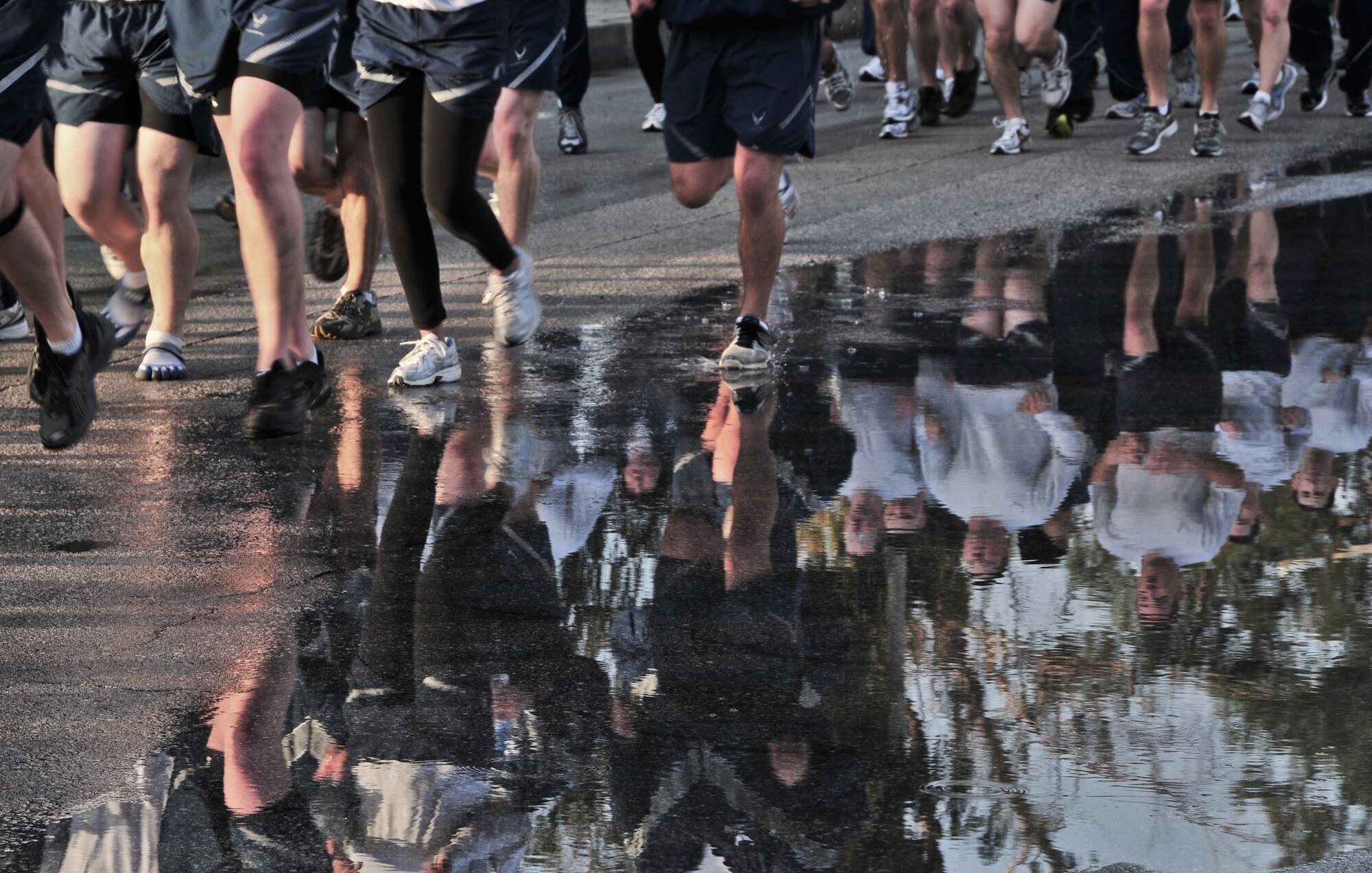 Airmen from the 39th Air Base Wing participate in a wing run Feb. 24, 2011, at Incirlik Air Base, Turkey. The run was intended to boost morale and build camaraderie between the Airmen and was held in conjunction with resiliency training during Winter Wingman Day 2011.  (U.S. Air Force photo by Staff Sgt. Alex Montes/Released)
