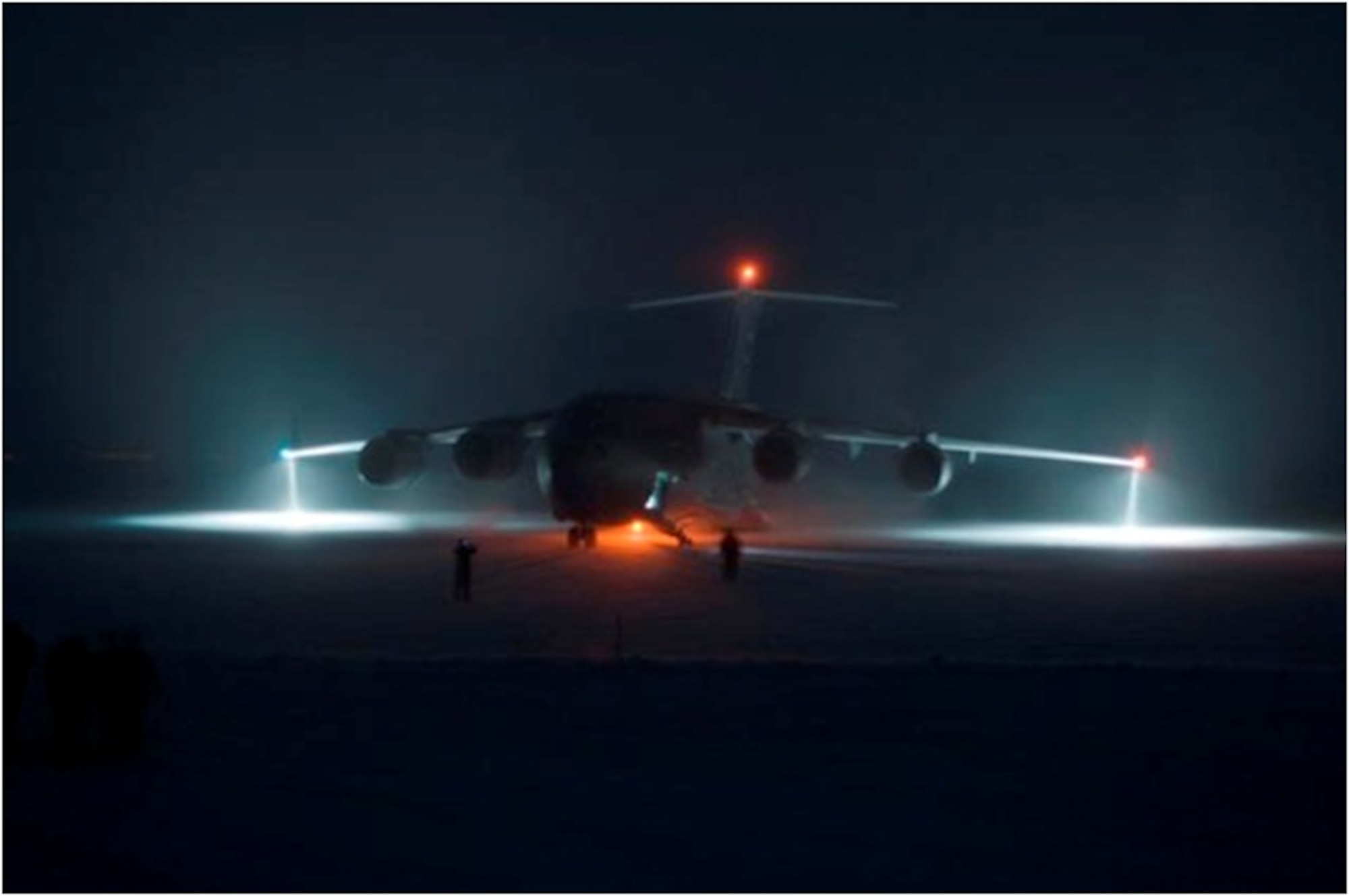 A C-17 Globemaster III from the 109th Airlift Wing at Stratton Air National Guard Base, N.Y., is parked at McMurdo Station, Antarctica, as part of Operation Deep Freeze 2010-2011.  ODF is the U.S. military's operational and logistic support of the NSF's scientific research activities in Antarctica. (U.S. Air Force photo/  Lt. Col. Robert Wellington) 

