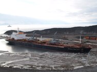 The Richard G. Matthiesen fuel tanker ship at the McMurdo ice
pier, as part of Operation Deep Freeze 2010-2011. ODF is the U.S. military's operational and logistic support of the NSF's scientific research activities in Antarctica.  (U.S. Air Force photo/ Mr. Larry Larsson)


 