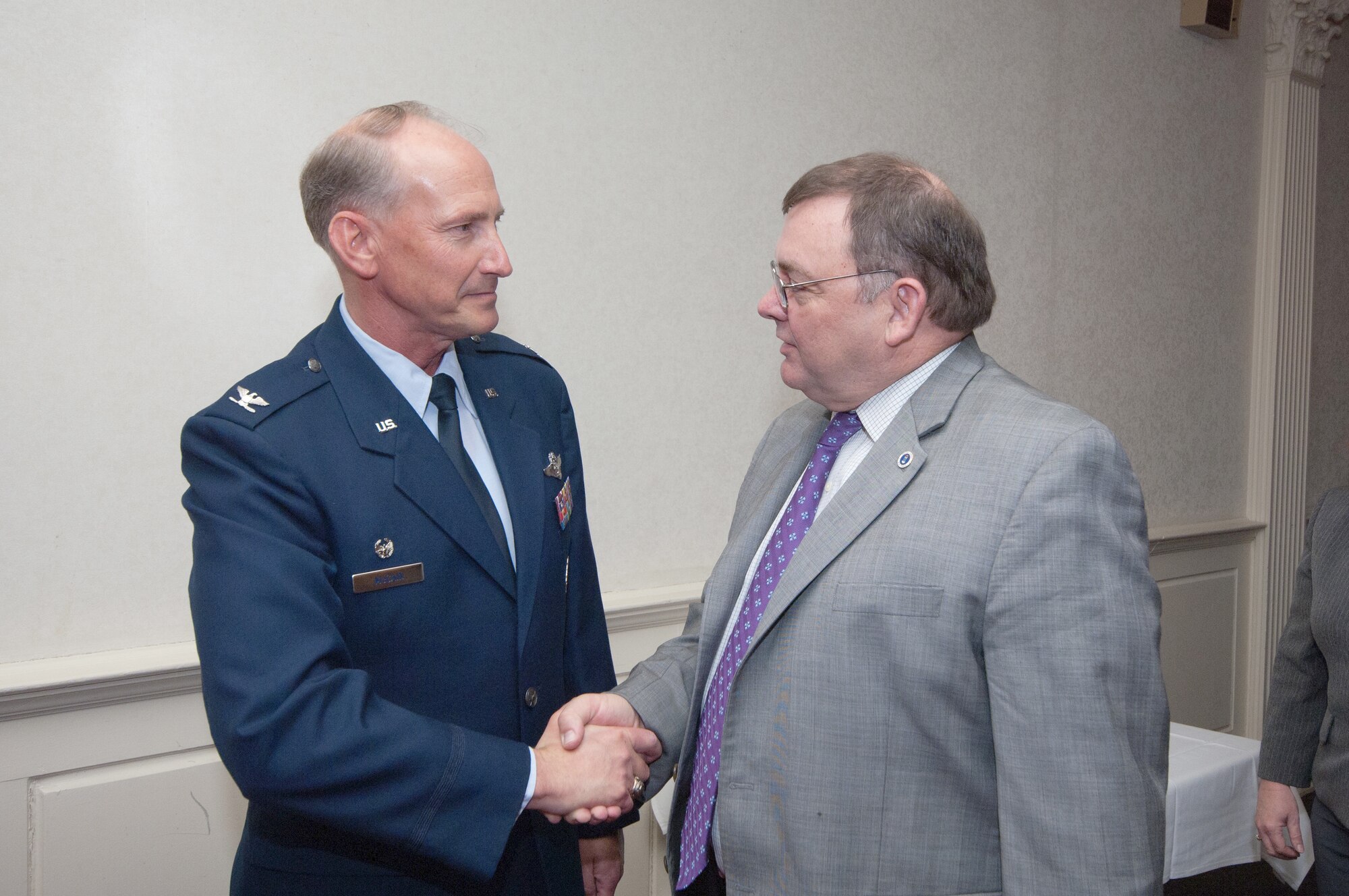 Colonel Stewart Price, the incoming commander of the Thomas Barnes Center for Enlisted Education, shares his thoughts during a ceremony Feb. 24. (Air Force photo/Melanie Rodgers Cox)