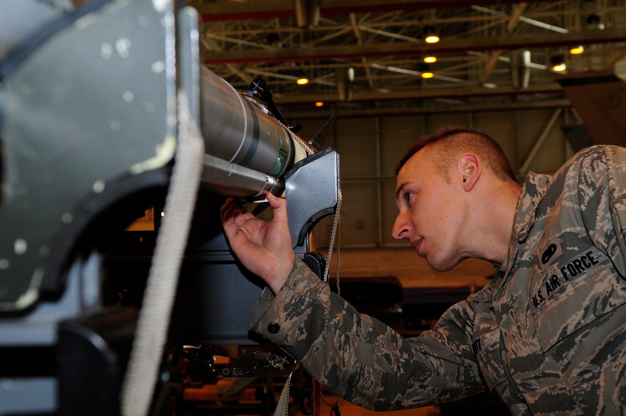 Senior Airman Kyle Shutt, 31st Maintenance Operations Squadron lead crew member, inspects and AIM-9X missile  March 2. The 31st  MXS is part of the 31st Maintenance Group which is comprised of five squadrons and more than  1,400 Airmen and civilians. During fiscal year  2010 the group generated 8,295 sorties. (U.S. Air Force photo by Airman 1st Class Katherine Windish)