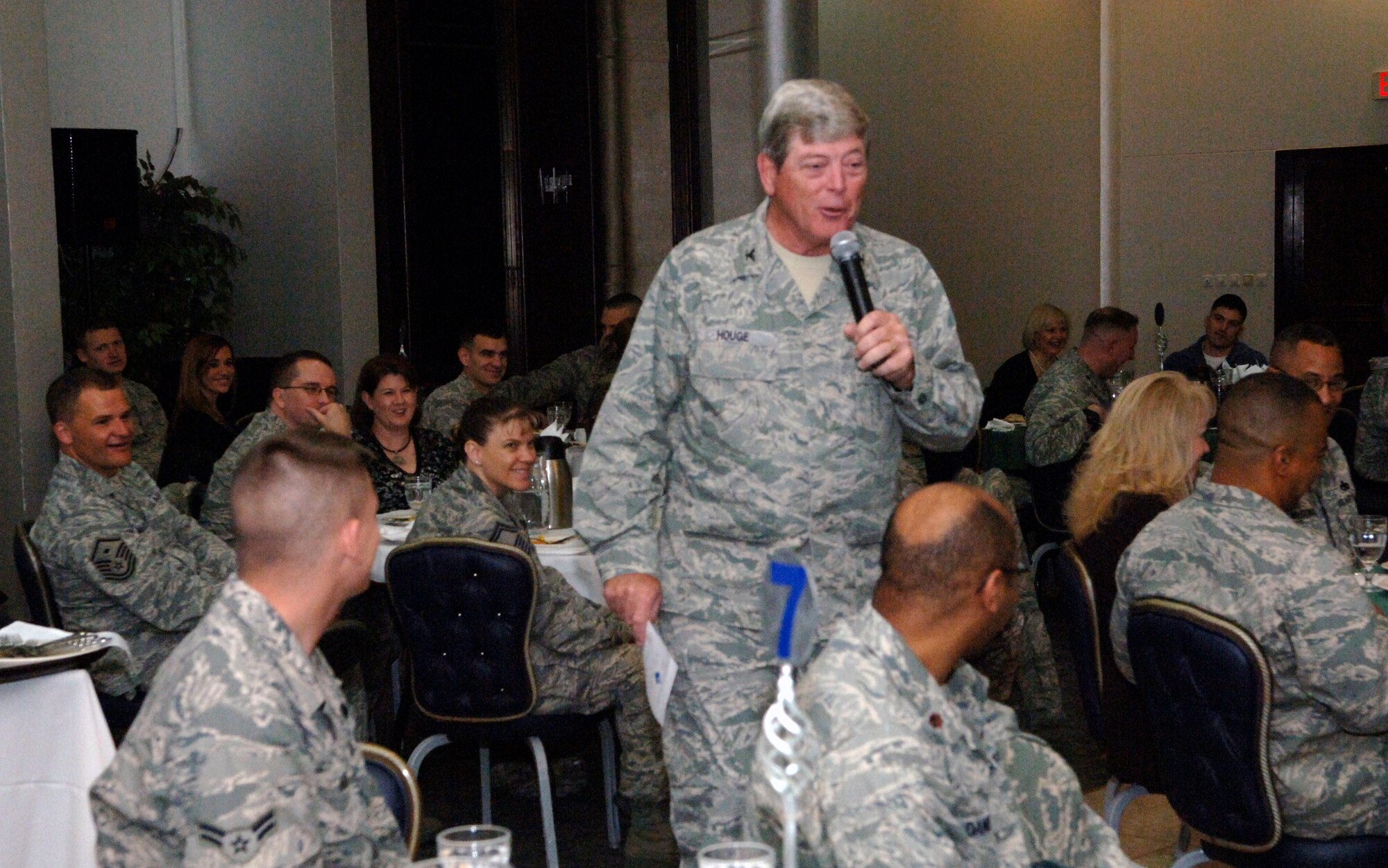 Col. Gerald Houge, the senior agency staff chaplain at Headquarters Air Force Intelligence, Surveillance and Reconnaissance Agency, Lackland Air Force Base, Texas, spoke to members of Team Incirlik as a guest speaker during the National Prayer Observance breakfast held Feb. 28, 2011, at the consolidated club. The annual National Prayer Observance is a traditional event where the president, members of congress and other government leaders gather to reaffirm our nation’s spiritual heritage and to seek divine guidance.  (U.S. Air Force photo by Senior Airman Anthony J. Hyatt/Released)