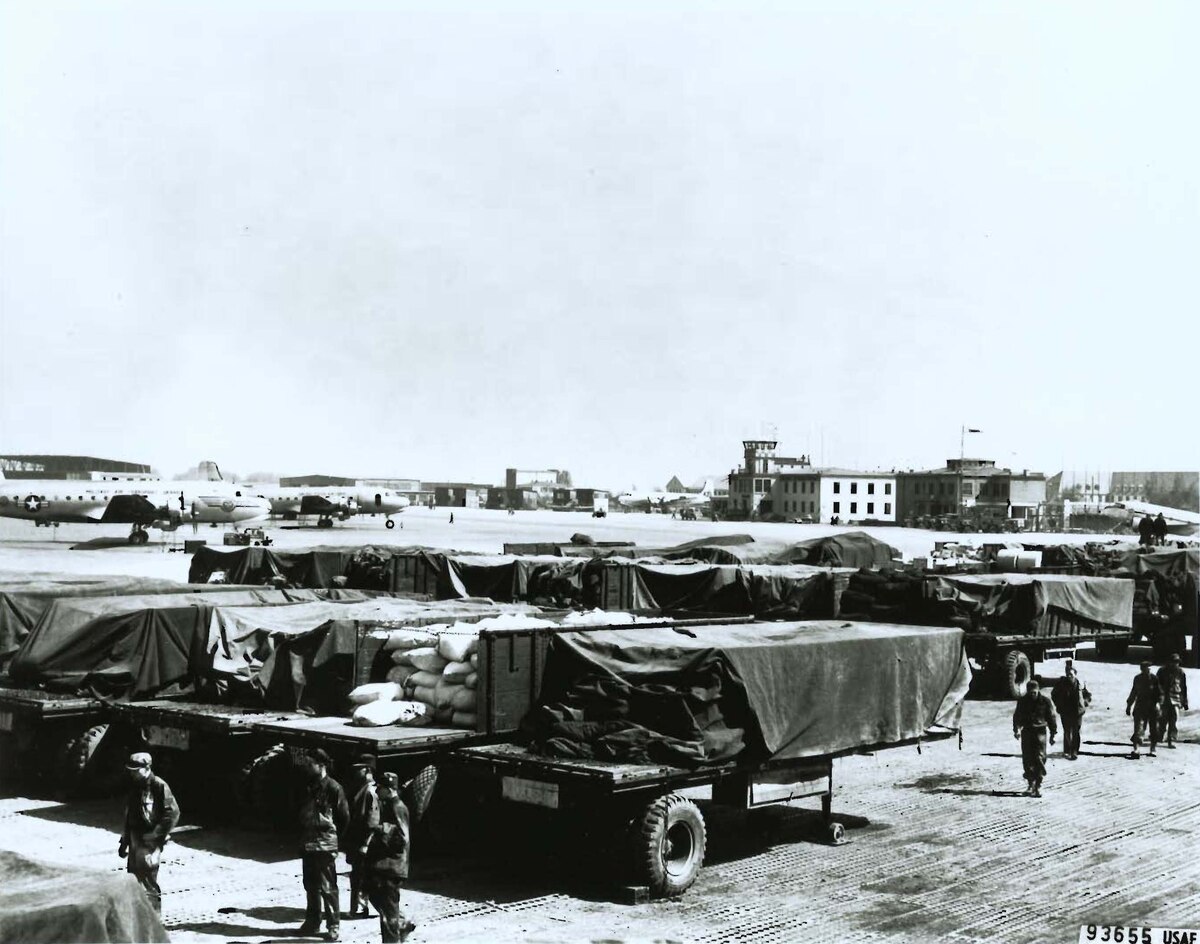 10 tons of cargo are loaded onto each trailer -- the supplies will then be transferred onto planes flying to Berlin.