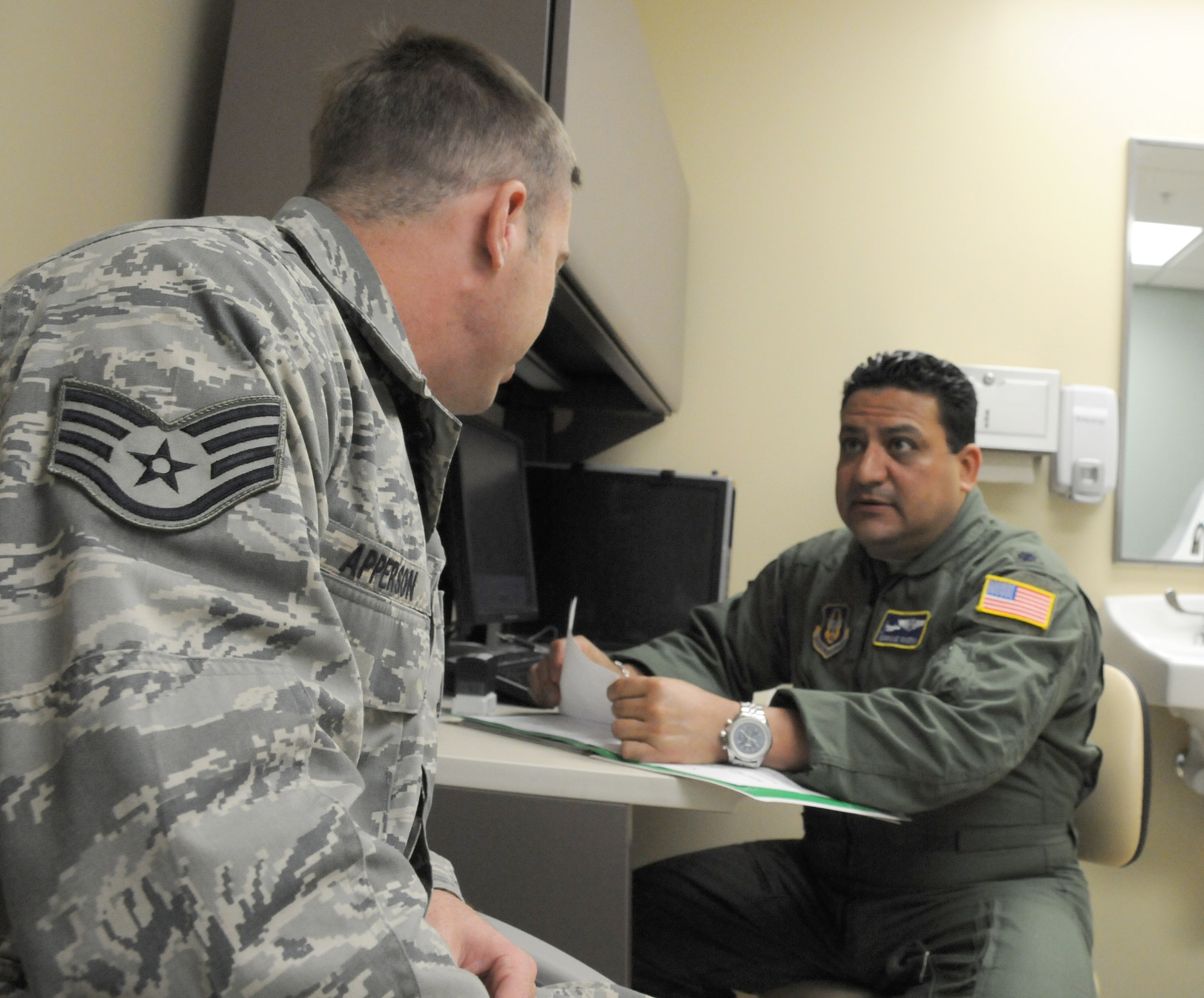 MacDill Air Force Base, Fla. -- All reservists experience a change of pace when performing their military comittment.  Many servicemembers like Lt. Col. Enrique Rivera stay within their career fields performing different duties than they would in their civilian jobs.  Colonel Rivera is an interventional cardiologist in his civilian life.  When serving his country, he works in occupational medicine, which he describes as a completely different world.  The 927th Aerospace Medicine Squadron is happy to utilize his specialized knowledge when someone's heart is giving them trouble, though. (Official U.S. Air Force photo by Staff Sgt. Shawn Rhodes)