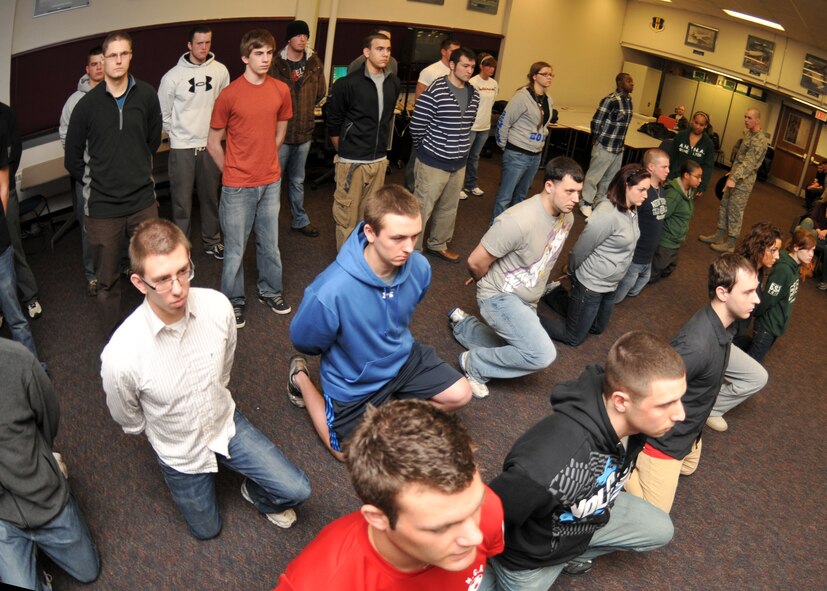 Delayed Entry Program (DEP) candidates prepare for what is expected during basic training, March 5, 2011 Niagara Falls Air Reserve Station, Niagara Falls NY. DEP is a program under which an individual may enlist for military service and specify a future reporting date based on availability of training spaces and with personal plans such as high school graduation. (U.S. Air Force photo by Staff Sgt. Joseph McKee)