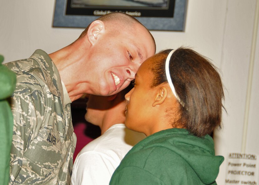 Staff Sgt. Rick Oliver, a USAF military training instructor with the 322nd Training Squadron at Lackland Air Force Base gives Delayed Entry Program (DEP) candidates an understanding of what to expect during basic training, March 5, 2011 Niagara Falls Air Reserve Station, Niagara Falls NY. DEP is a program under which an individual may enlist for military service and specify a future reporting date based on availability of training spaces and with personal plans such as high school graduation. (U.S. Air Force photo by Staff Sgt. Joseph McKee)