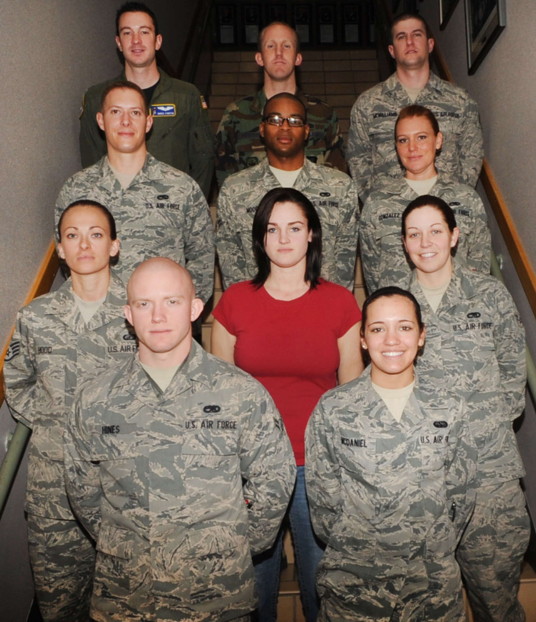 The 931st Air Refueling Group welcomed new members during the March unit training assembly, March 5-6. Airman 1st Class Dale Hines, Airman Basic Samantha McDaniel, Staff Sgt. Jessica Hood, Airman 1st Class Amanda Gillespie, Airman 1st Class Arenda Jackson, Airman 1st Class Eric Harmon, Airman 1st Class Michael Moore, Airman 1st Class Amy Gonzalez, Capt. Russ Fortin, Staff Sgt. Charlie Prevedelli and Staff Sgt. Jeffery McWilliams.(Air Force photo by Tech. Sgt. Brannen Parrish)