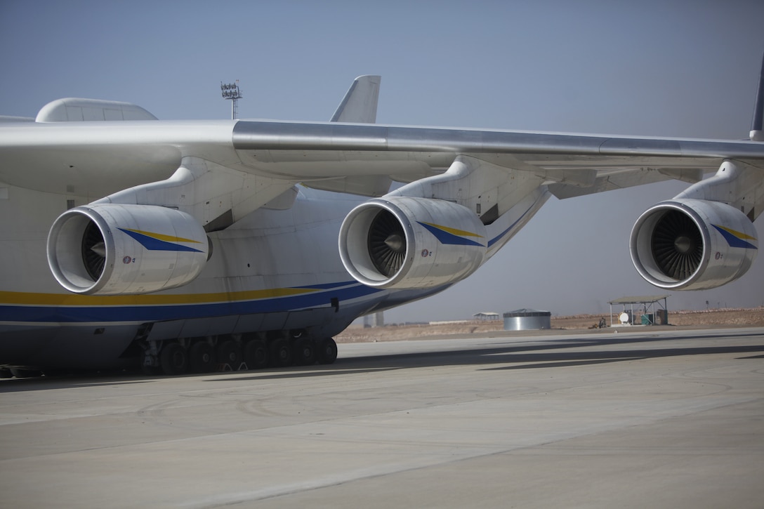 The Antonov An-225 touched down at Camp Bastion, Afghanistan, March 7. The largest and heaviest aircraft in the world, the one-of-a-kind An-225 is currently operated by Ukraine’s Antonov Airlines and contracted to carry large cargo and supplies around the world.