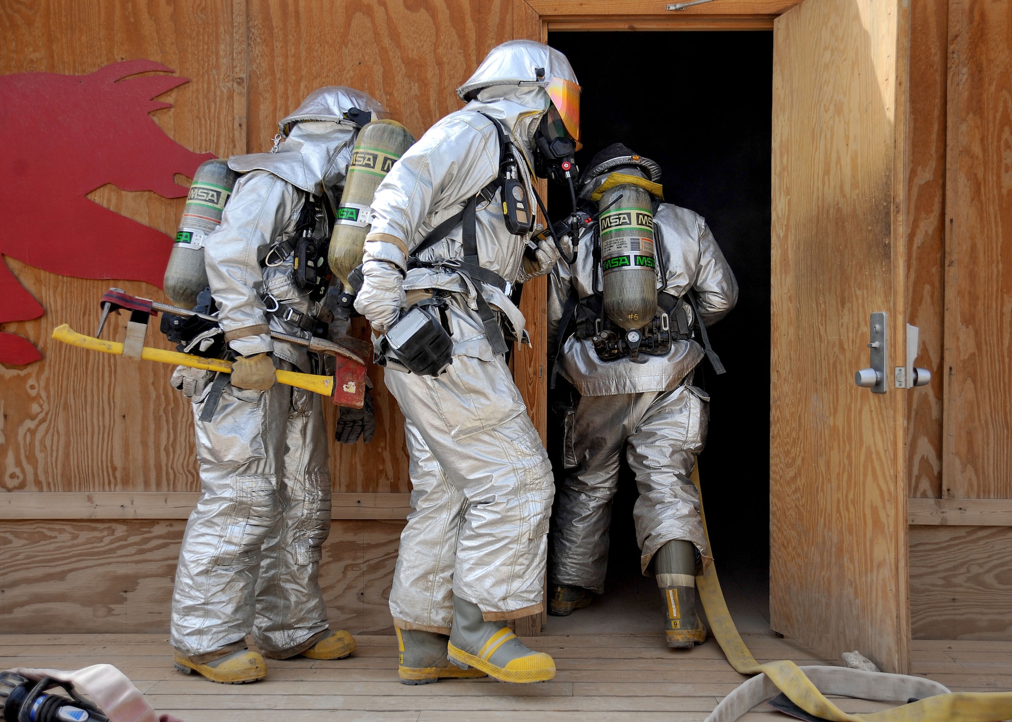 Air Force firefighters provide fire and emergency services on Ali Air Base, Iraq. (U.S. Air Force photo)