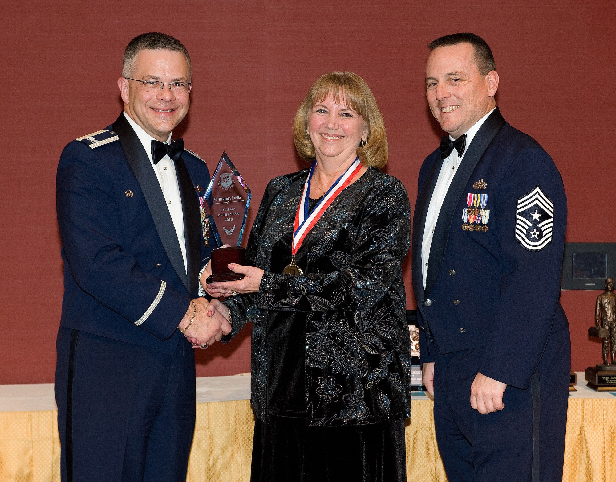 Beverly Lumia, 512th Operations Group, is the 512th Airlift Wing Civilian of the Year. The 512th AW announced the 2010 annual award winners during the wing's second annual awards banquet March 5 at the Sheraton Hotel in Dover. (U.S. Air Force photo/John Sidoriak)
