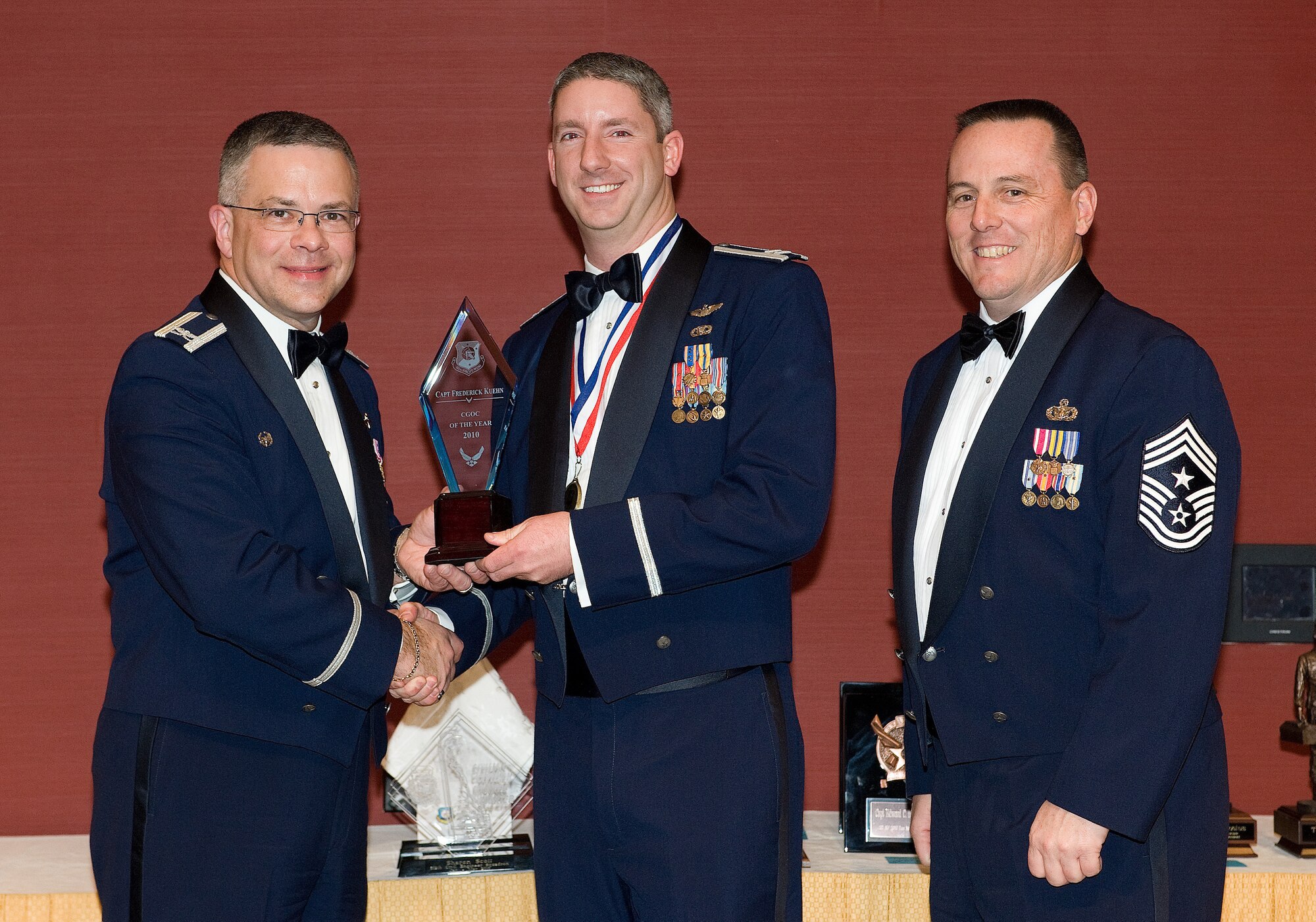 Capt. Frederick Kuehn, 512th Airlift Control Flight, is the 512th Airlift Wing Outstanding Company Grade Officer of the Year. The 512th AW announced the 2010 annual award winners during the wing's second annual awards banquet March 5 at the Sheraton Hotel in Dover. (U.S. Air Force photo/John Sidoriak)