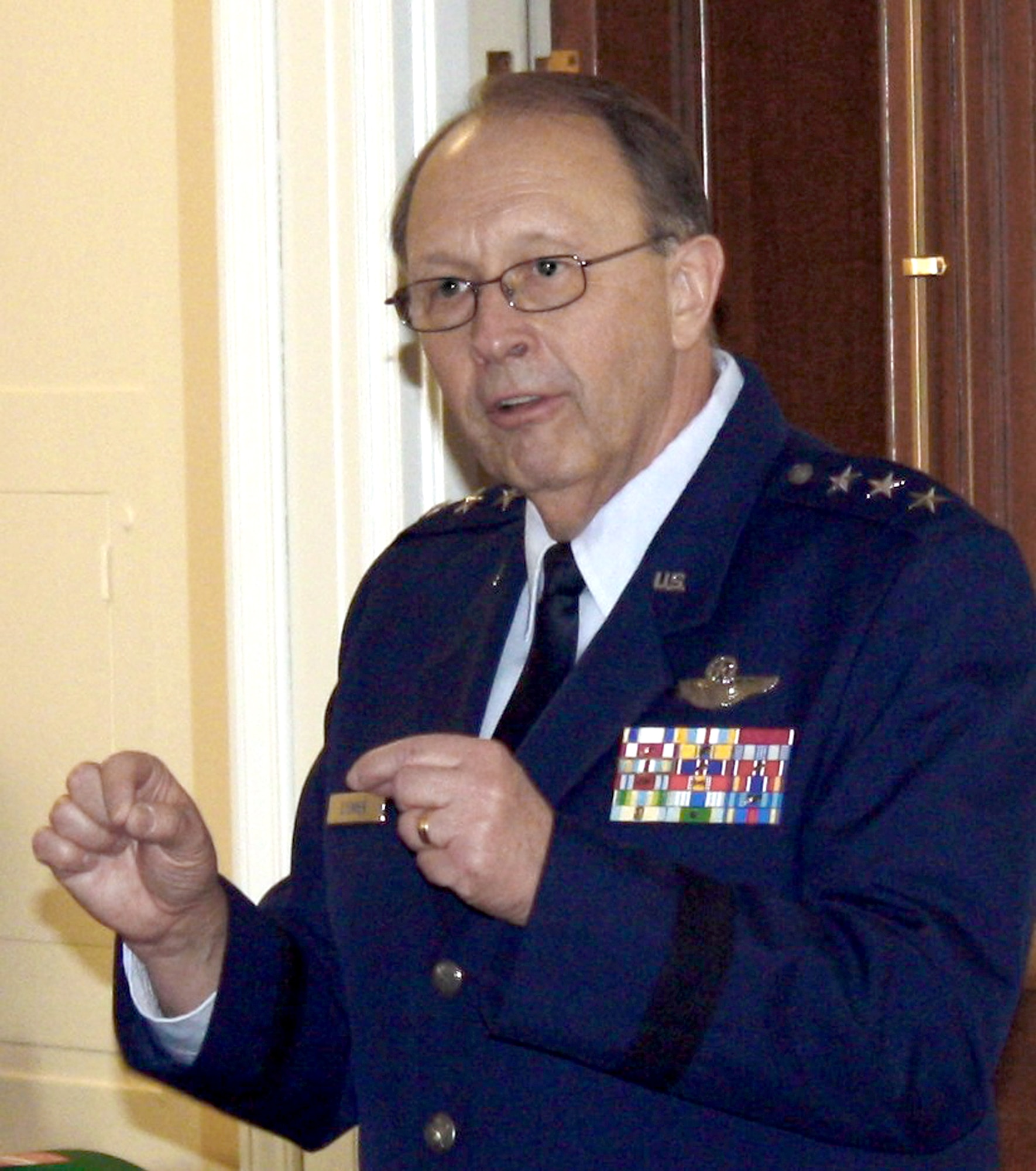 Lt. Gen. Charles E. Stenner Jr. addressed more than 60 congressional staffers and military liaison officers Feb. 25, 2011, in Washington. (U.S. Air Force photo/Col. Bob Thompson)