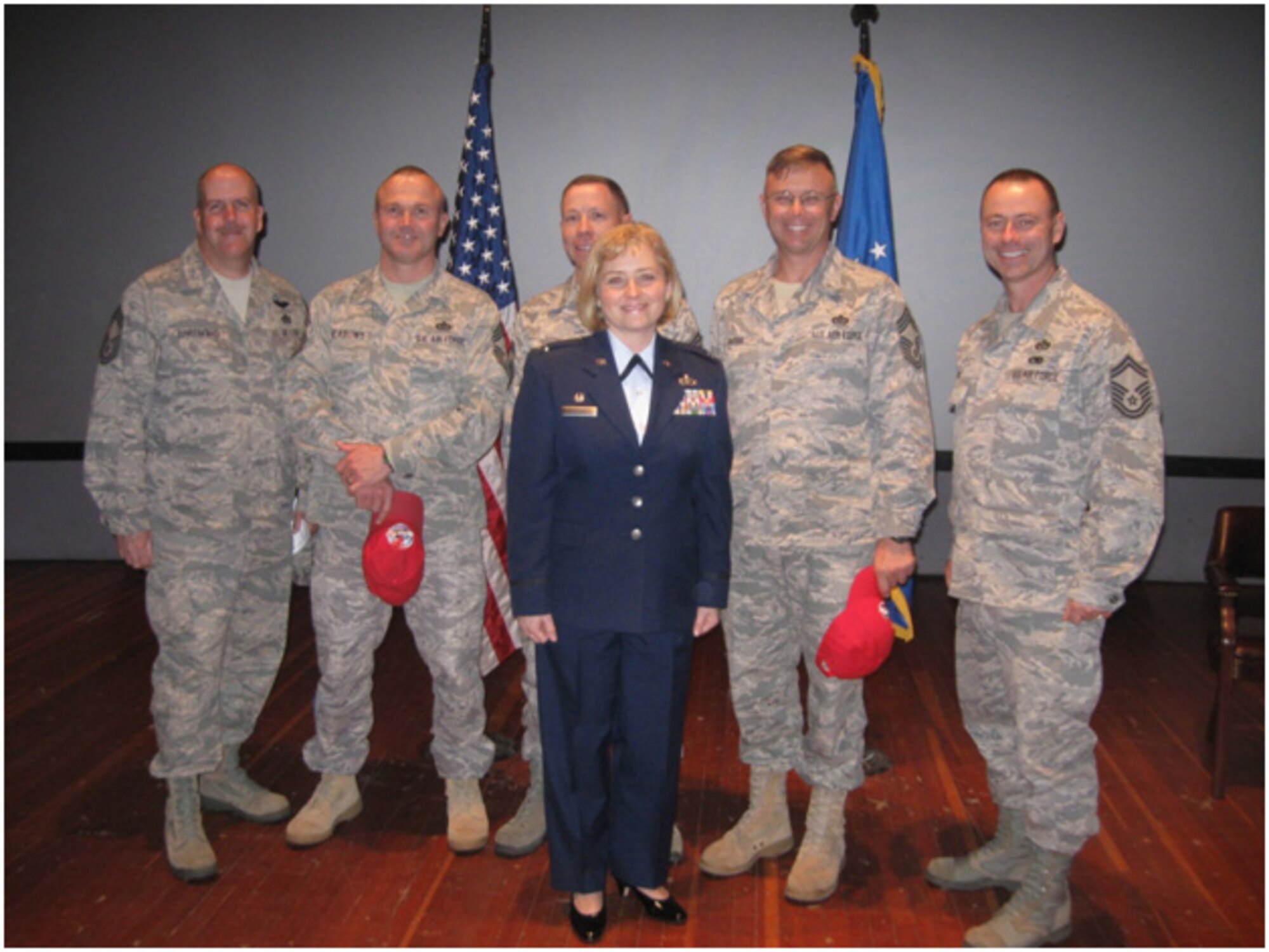 Reservists from the 567th RED HORSE Squadron located here at Seymour Johnson went to the promotion and change of command of a former commander, Col. Kerri Grimes, on March 5, 2011. (USAF photo courtesy of 567RHS)