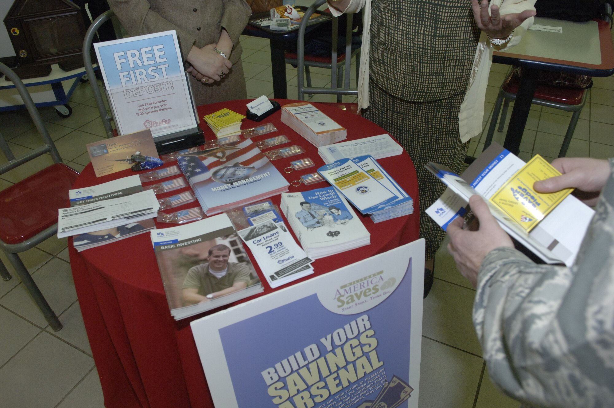 Incirlik Military Saves campaign staff members set up tables at the dining facility and The Exchange Feb. 22 and Feb. 25, in support of the Military Saves Campaign at Incirlik Air Base, Turkey. The financial readiness initiative ran from Feb. 20-27, and was endorsed by the Office of the Secretary of Defense. The campaign promotes healthy financial habits for Airmen and their family members by creating awareness of the importance of saving to help them reach their financial and personal goals.  (U.S. Air Force photo by Senior Airman Anthony J. Hyatt/Released)