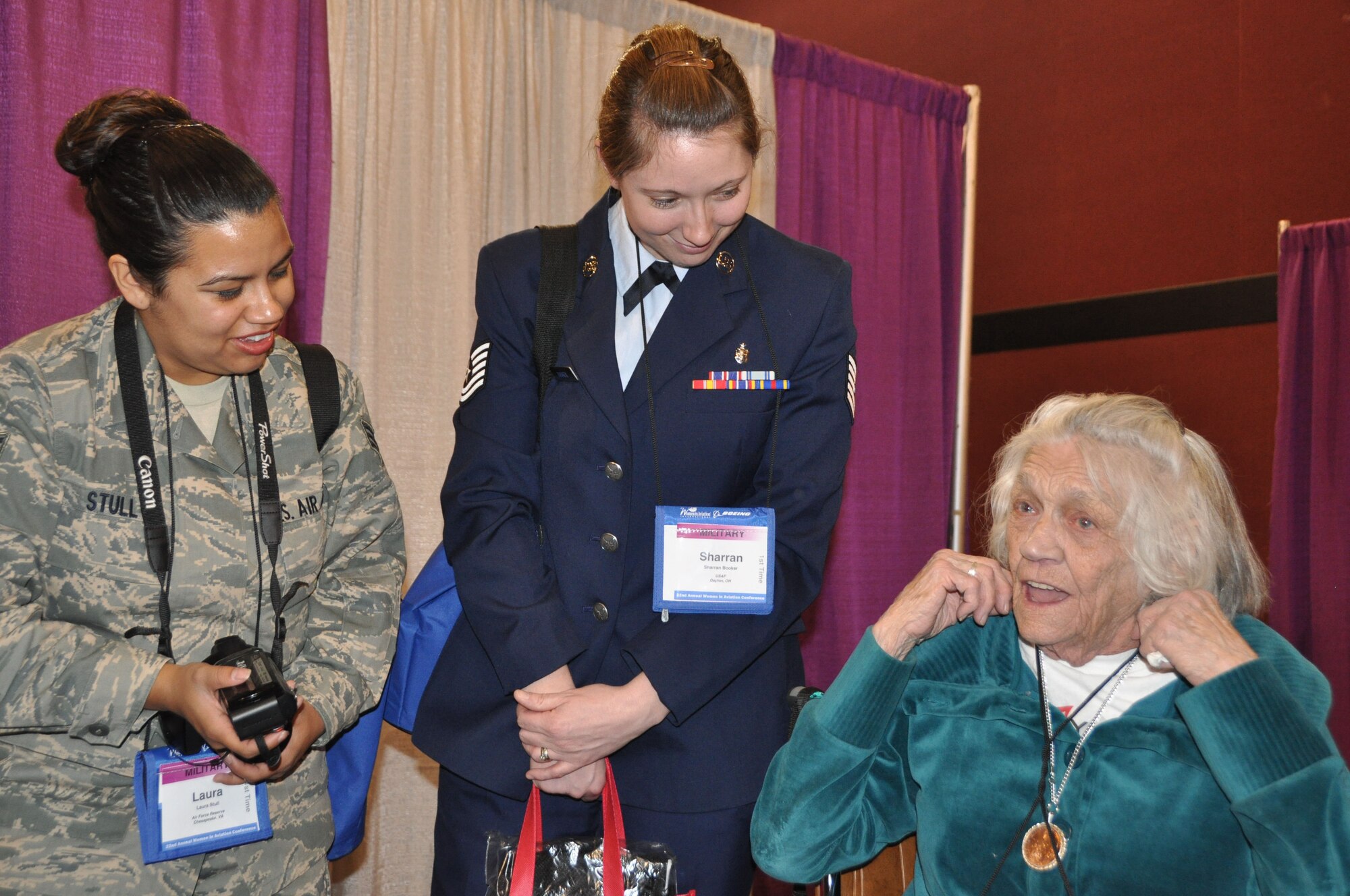 RENO, NV - Women Airforce Service Pilot, Milllicent Young of Colorado Springs, shares her story with many during the 22nd Women in Aviation International Conference, held Feb. 24-26 in Reno, NV. (U.S. Air Force photo/Master Sgt. Donna T. Jeffries)