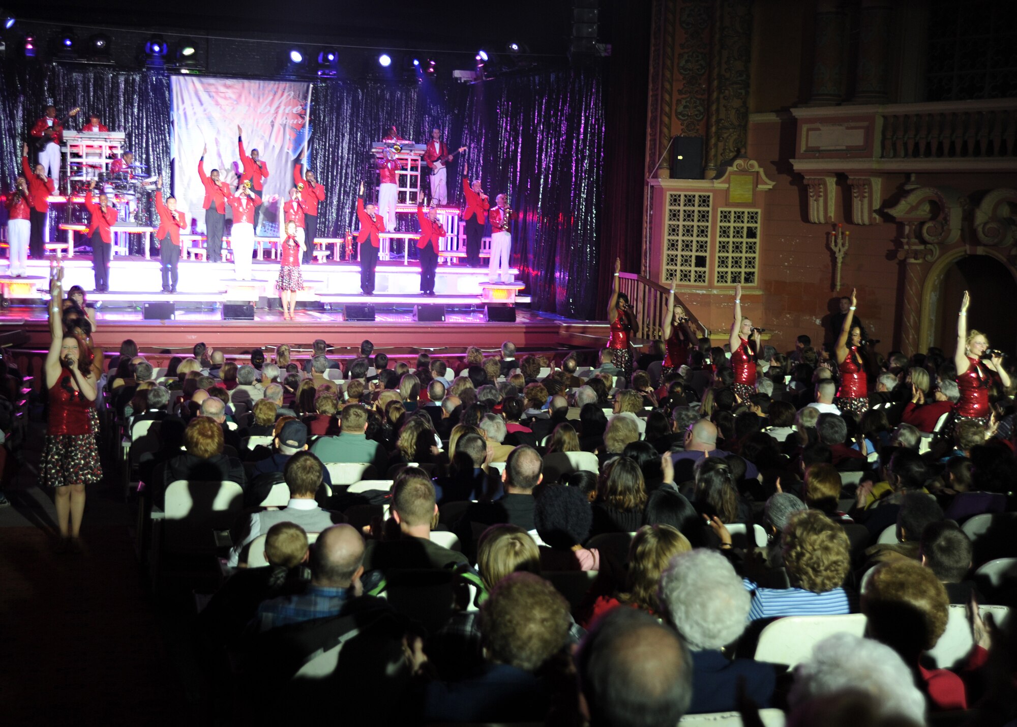 Tops In Blue Airmen perform at the Orpheum Theater March 4, 2011, Wichita, Kan. The Tops In Blue performers are composed of 35 to 40 U.S. Air Force active duty members selected for their entertainment abilities as vocalists, musicians, dancers and technicians. The 2010 tour, entitled “We Believe,” celebrates the ideals of freedom and hope through music and entertainment. (U.S. Air Force photo/Senior Airman Maria A. Ruiz)
