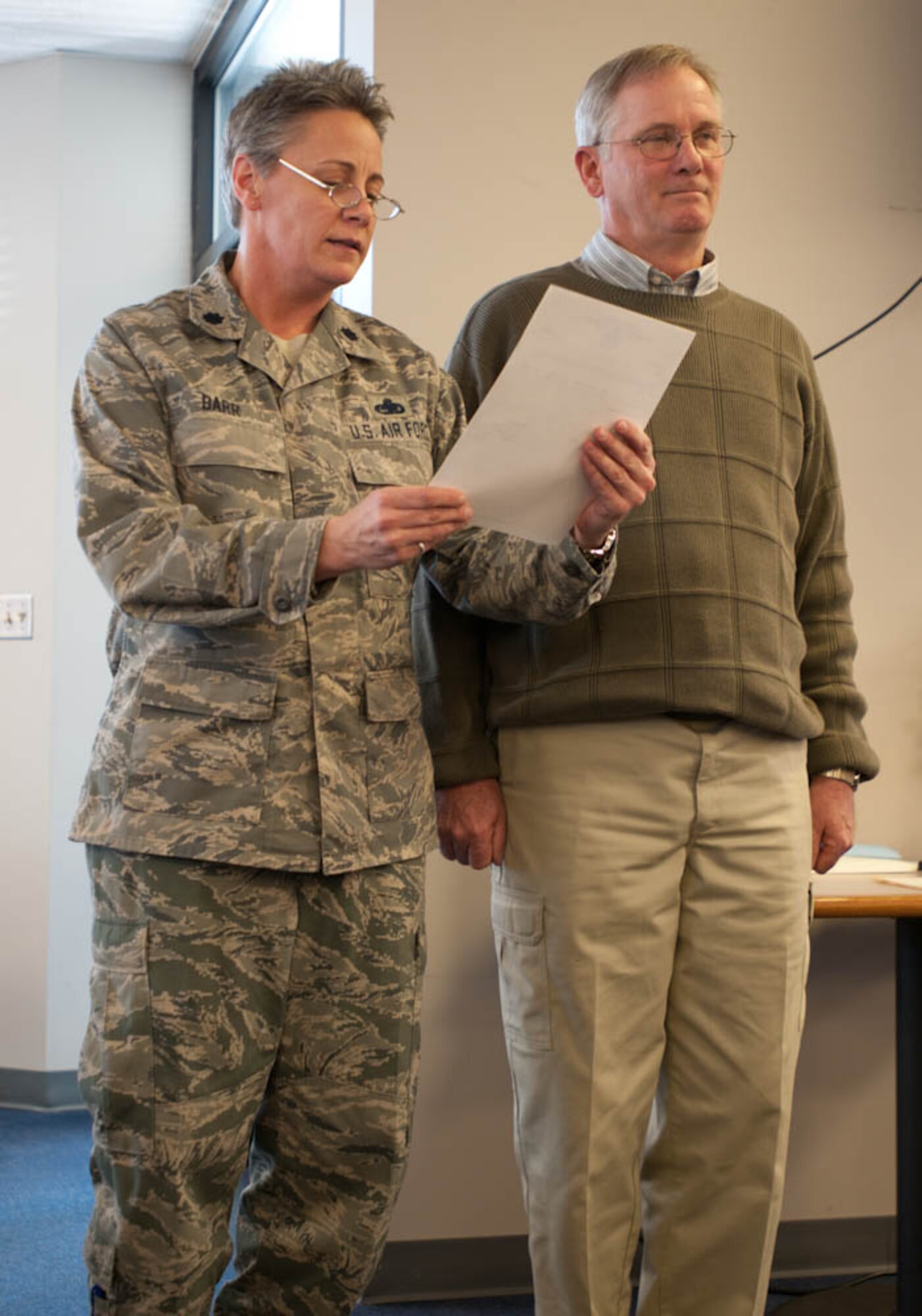 Chief Master Sergeant Timothy Sarver retires from the 139th Airlift wing, Missouri Air National Guard, on March 4th 2011, at Rosecrans Memorial Airport. (U.S. Airforce photo by Second Lt. Rhonda Brown/Released)