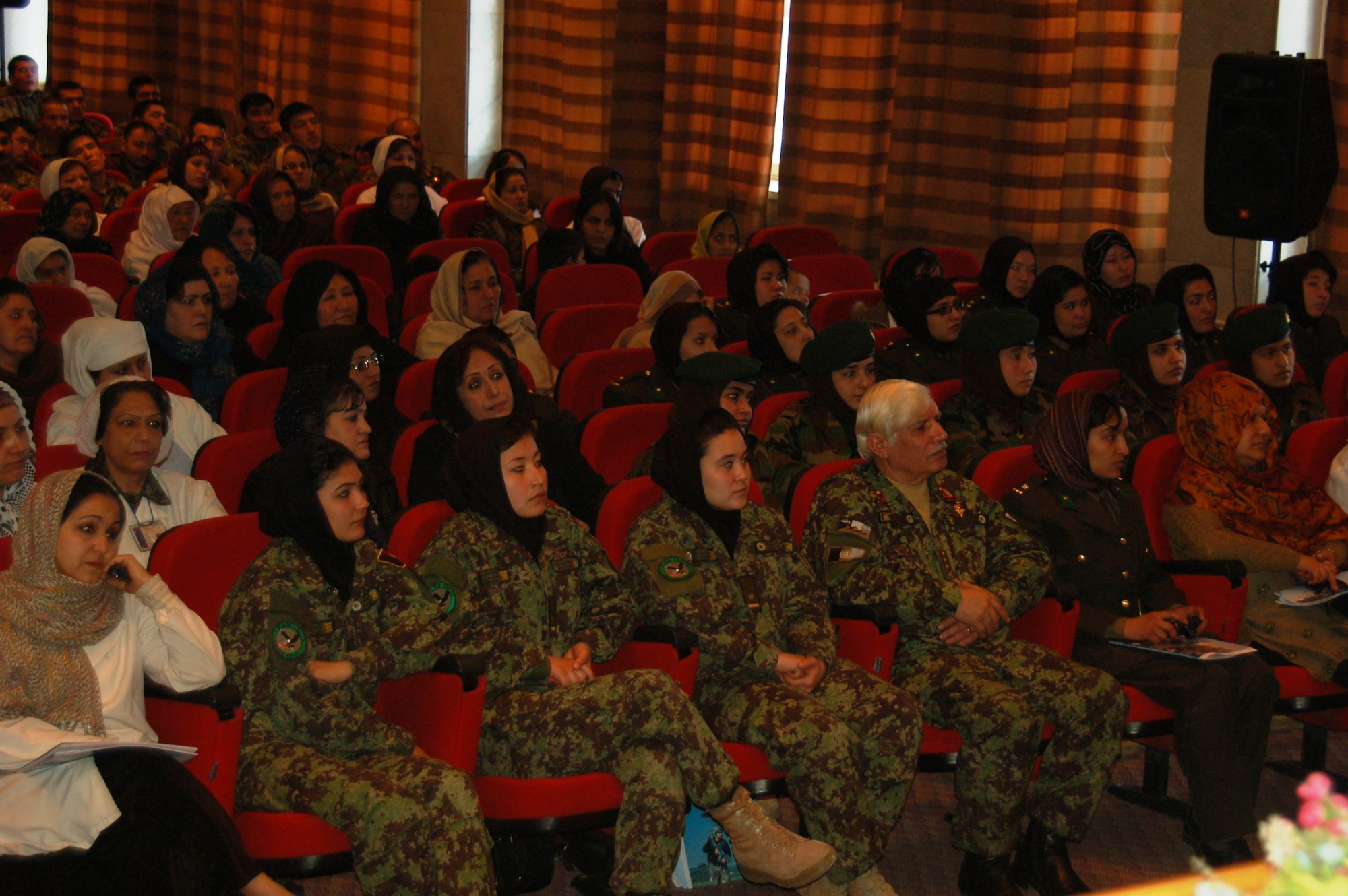 KABUL, Afghanistan - Female members of the MoD, Department of religious and cultural affairs, Afghan National Army and the Afghan Air Force attended the Afghan Ministry of Defense International Women’s day celebration at Sardar Mohammad Dawood Khan hospital on March 7, 2011.  (Afghan Air Force courtesy photo).  