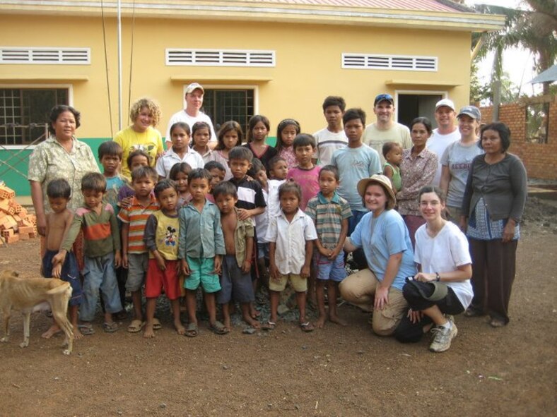 Members of Team Andersen, including a doctor, a nurse, a housewife, a chaplain, an engineer, a student, two teens and  an aircraft ground equipment mechanic, spent 17 Feb. to 27 Feb. in Cambodia during a humanitarian mission. The team brought a medical crew that provided a clinic to 1,039 patients in seven days, as well as brought two orphanages up to United Nations Children’s Fund standards by building a fence, painting, funding additions, wells and volleyball pits. (U.S. Air Force Courtesy Photo)