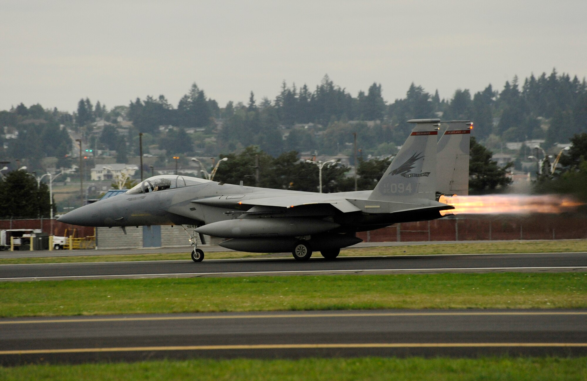 An Oregon Air National Guard F-15C Eagle takes off from the Portland Air National Guard Base, Portland, Ore., on October 2nd, 2010. (US Air Force photographby Staff Sgt. John Hughel, 142nd Fighter Wing Public Affairs)