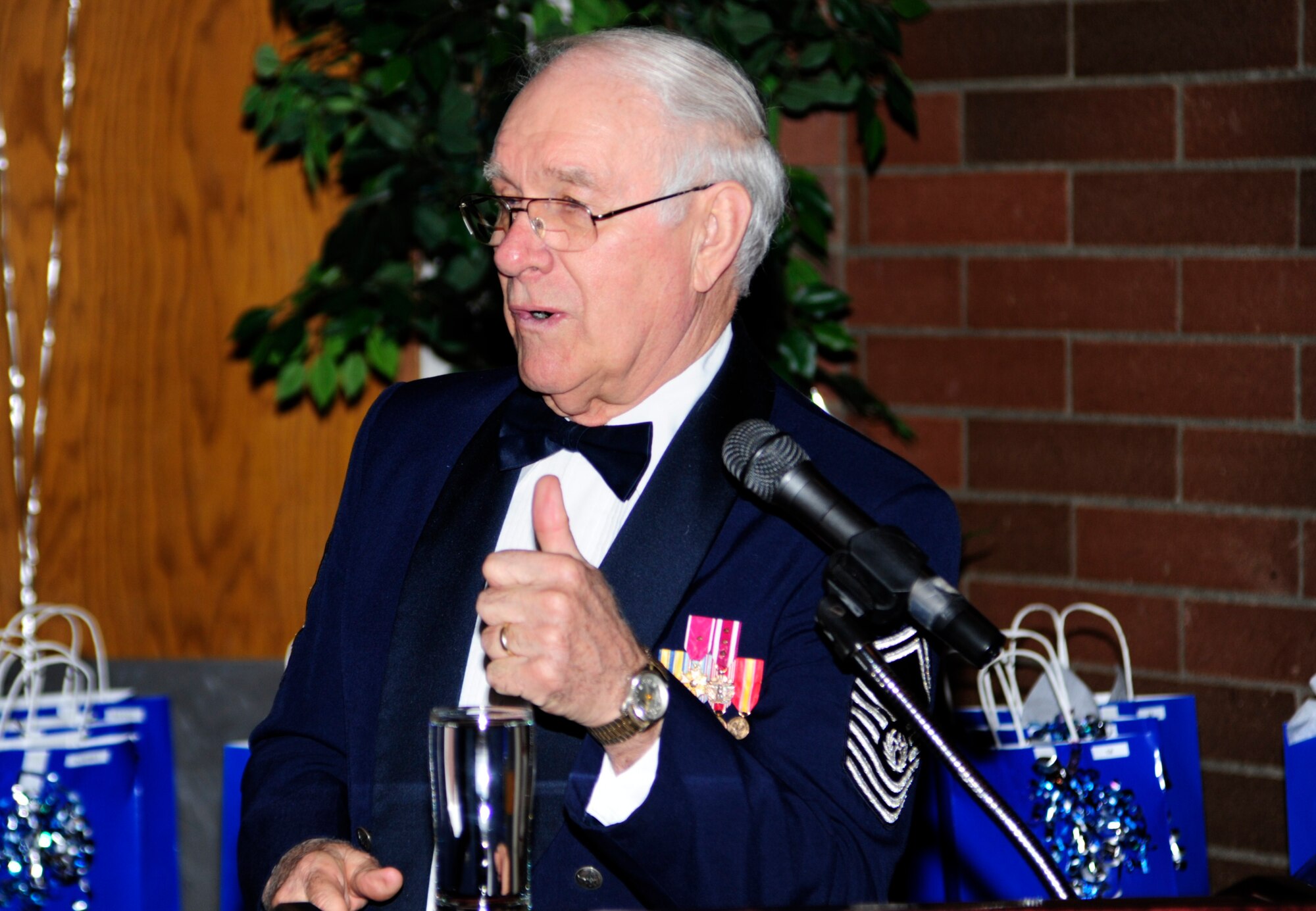 Retired eighth Chief Master Sergeant of the Air Force, Sam Parish, speaks at the 62nd Airlift Wing Annual Awards Banquet Feb. 17, 2011, at Joint Base Lewis-McChord, Wash. (U.S. Air Force photo/Master Sgt. Chris Haylett)