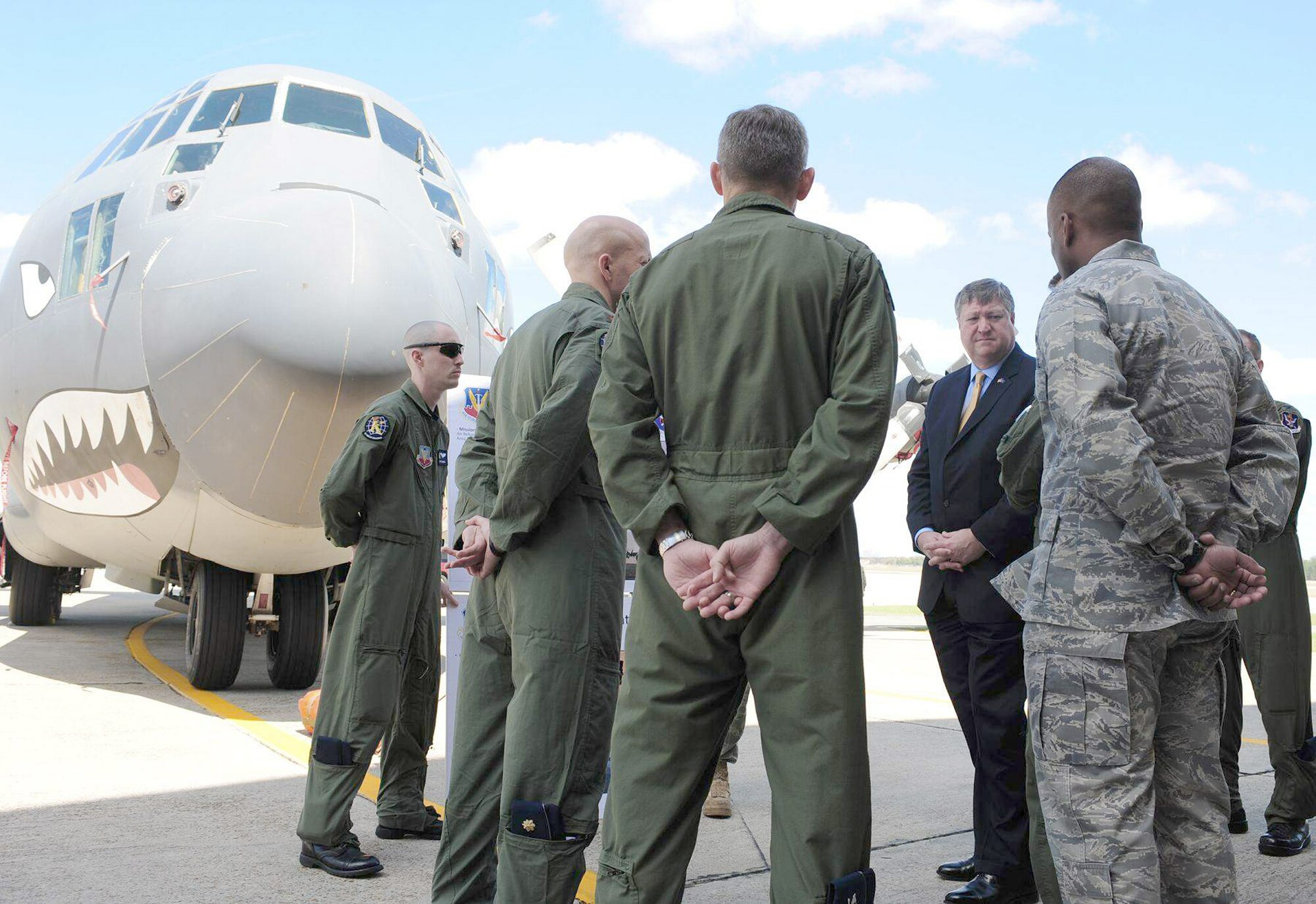Secretary of the Air Force Michael Donley is briefed on the mission of the HC-130P King by members of the 71st Rescue Squadron March 8, 2011, at Moody Air Force Base, Ga. (U.S. Air Force photo/Senior Airman Stephanie Mancha)