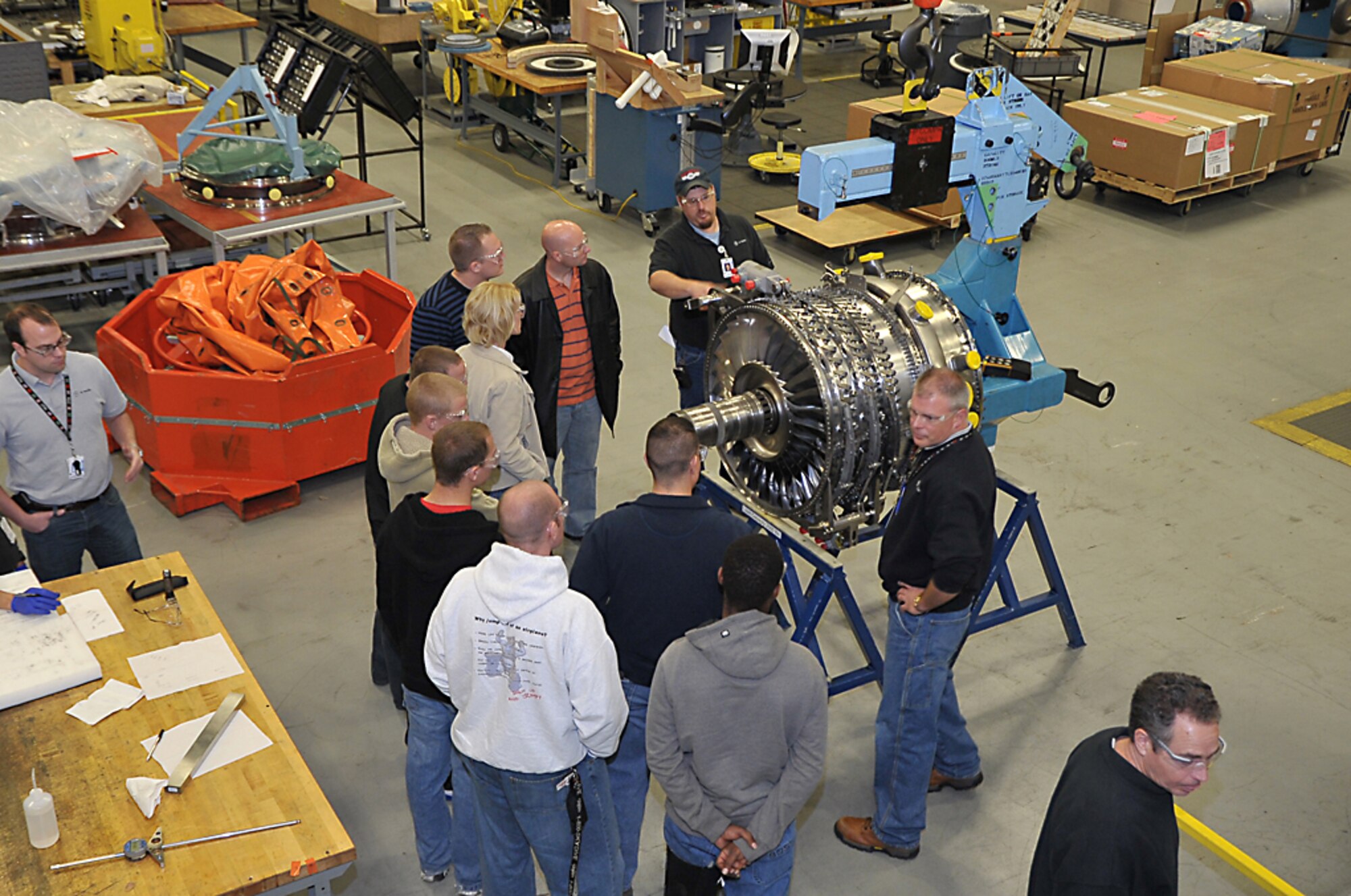 Airmen of the 916th Air Refueling Wing toured the GE Aircraft Engine facility in Research Triangle Park in early March. (Photo courtesy of Mr. Elias Diaz, GE Durham)