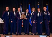 SHREVEPORT, La. -- The crew of SLAYR 21, from the 23rd Bomb Squadron, received the 2010 Ira C. Eaker Outstanding Airmanship Award March 3 for their handling of a serious aircraft emergency. The crew - Capt. Travis Thorpe, Capt. Dustin Faircloth, Capt. Phillip Demeter, Capt. Ian Barta, Capt. David Skelonc, 1st Lt. Corrine Hester and 1st Lt. Alex Brewster - demonstrated outstanding Airmanship while handling a significant B-52 in flight emergency on Oct. 26, 2010. (U.S. Air Force photo by Senior Airman Chad Warren)
