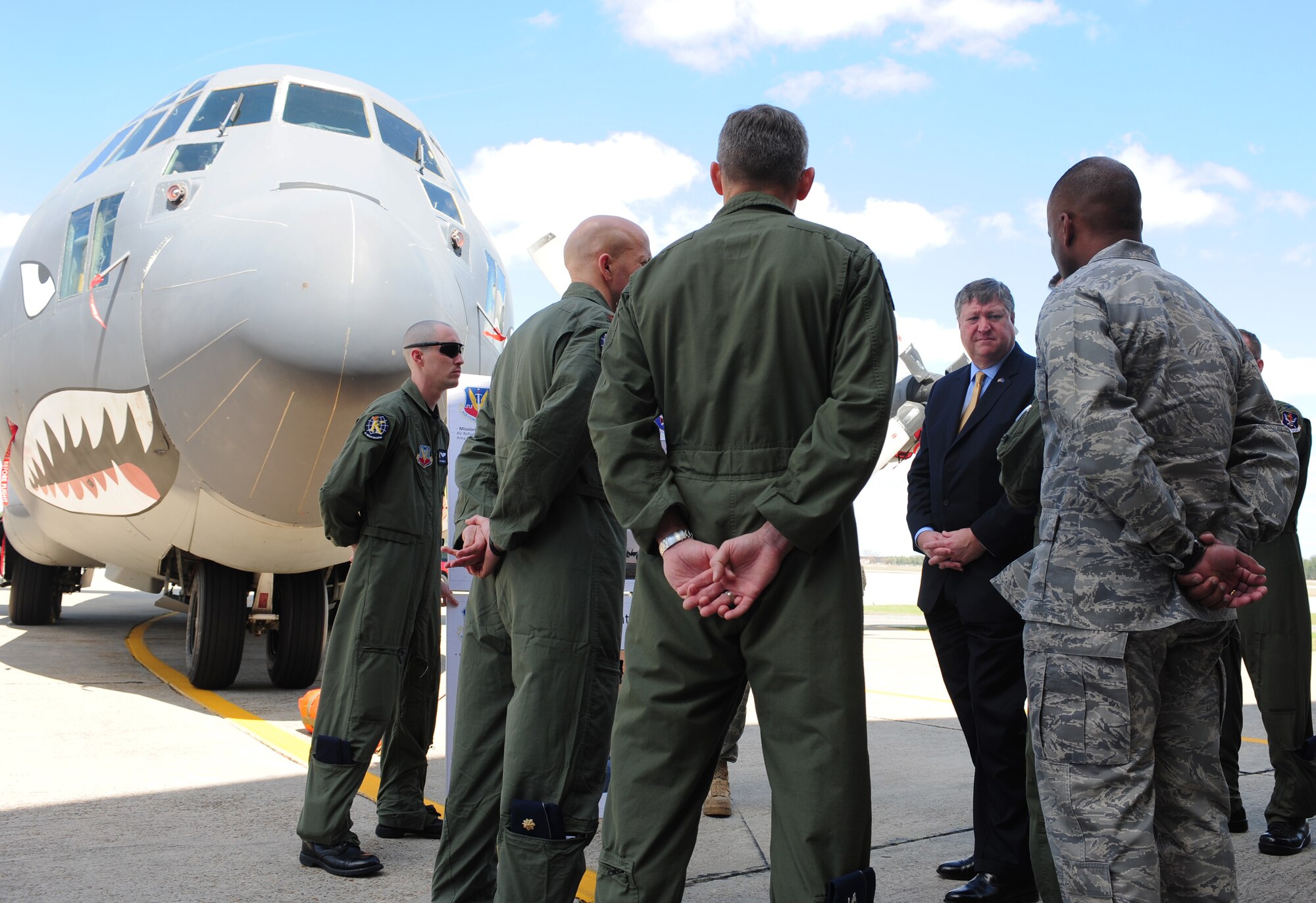 Secretary of the Air Force Michael Donley is briefed on the HC-130P Combat King mission by members of the 71st Rescue Squadron on March 8, 2011, at Moody Air Force Base, Ga. (U.S. Air Force photo/Senior Airman Stephanie Mancha)(RELEASED)